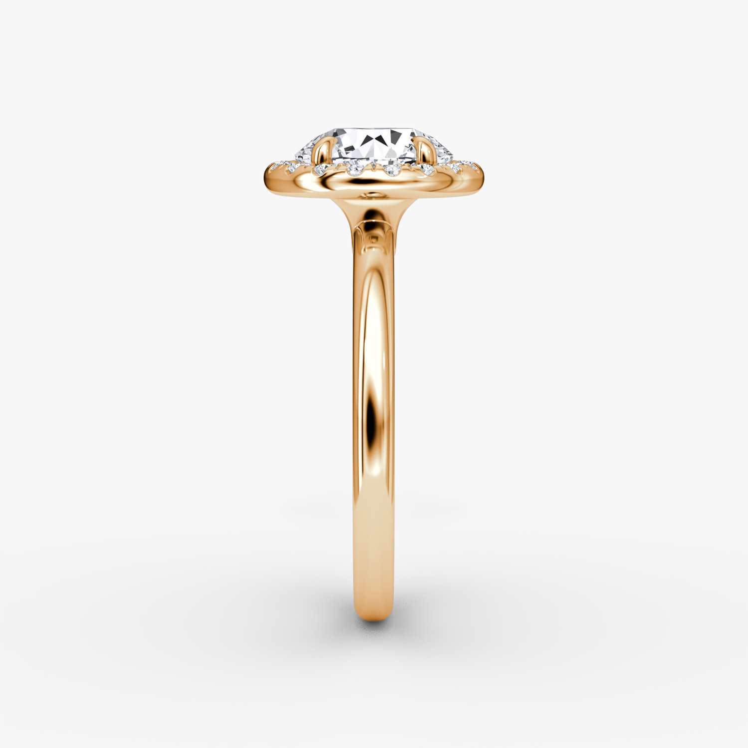 The Halo | Round Brilliant | 14k | Rose Gold | bandAccent: Plain | caratWeight: 1.0ct | haloSize: original | diamondOrientation: vertical