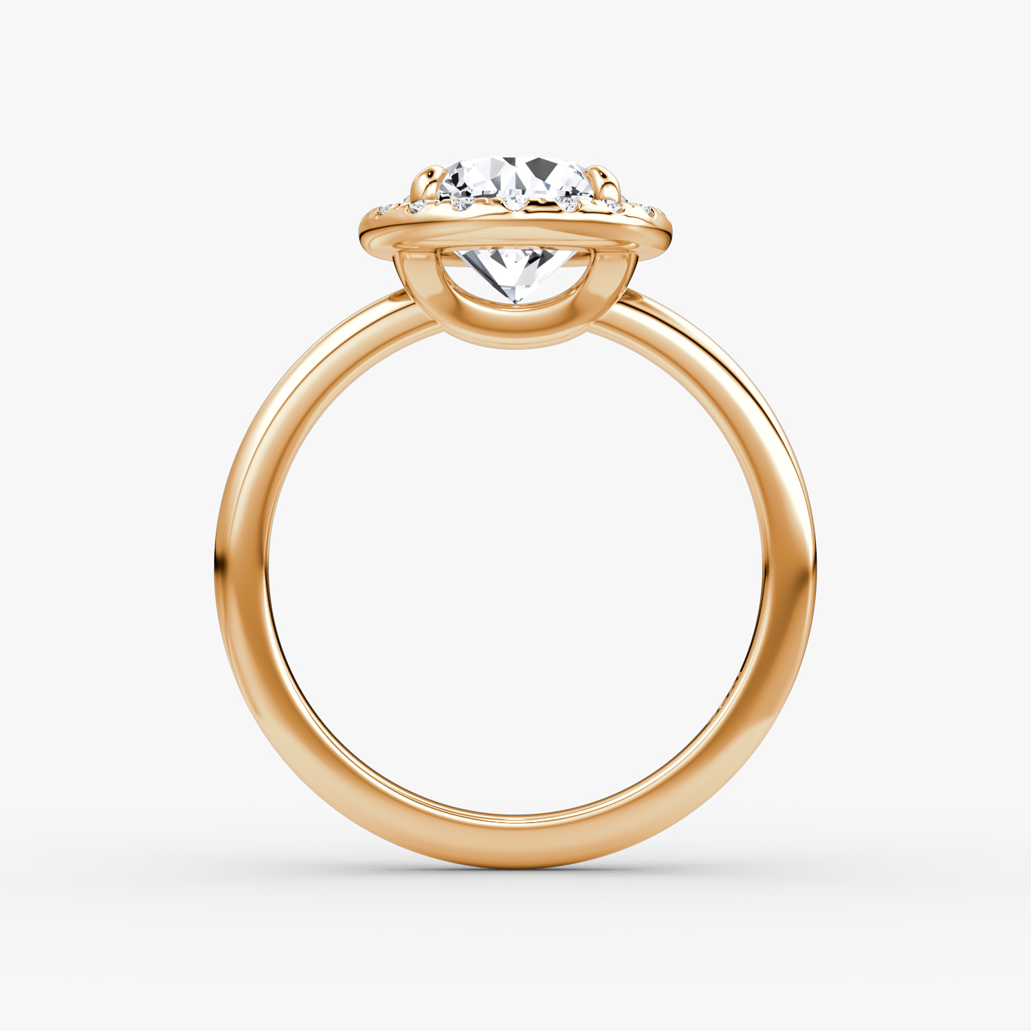 The Halo | Round Brilliant | 14k | Rose Gold | bandAccent: Plain | caratWeight: 1.0ct | haloSize: original | diamondOrientation: vertical