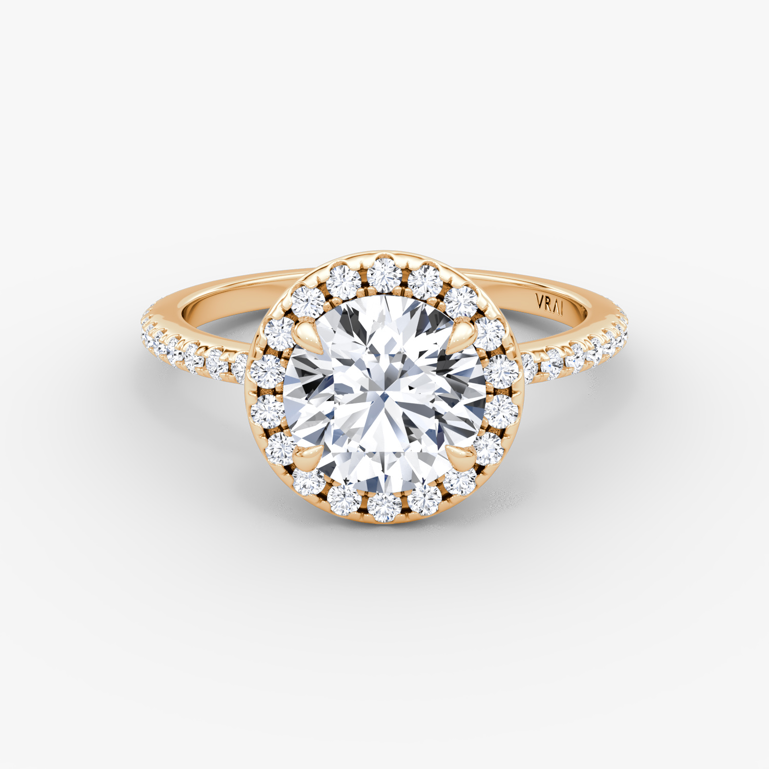 The Halo | Round Brilliant | 14k | Rose Gold | bandAccent: Pavé | caratWeight: other | haloSize: original | diamondOrientation: vertical