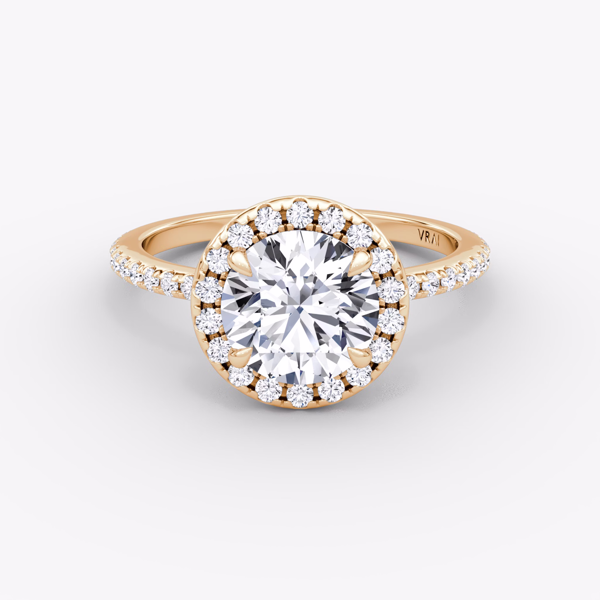The Halo | Round Brilliant | 14k | Rose Gold | bandAccent: Pavé | caratWeight: other | haloSize: original | diamondOrientation: vertical