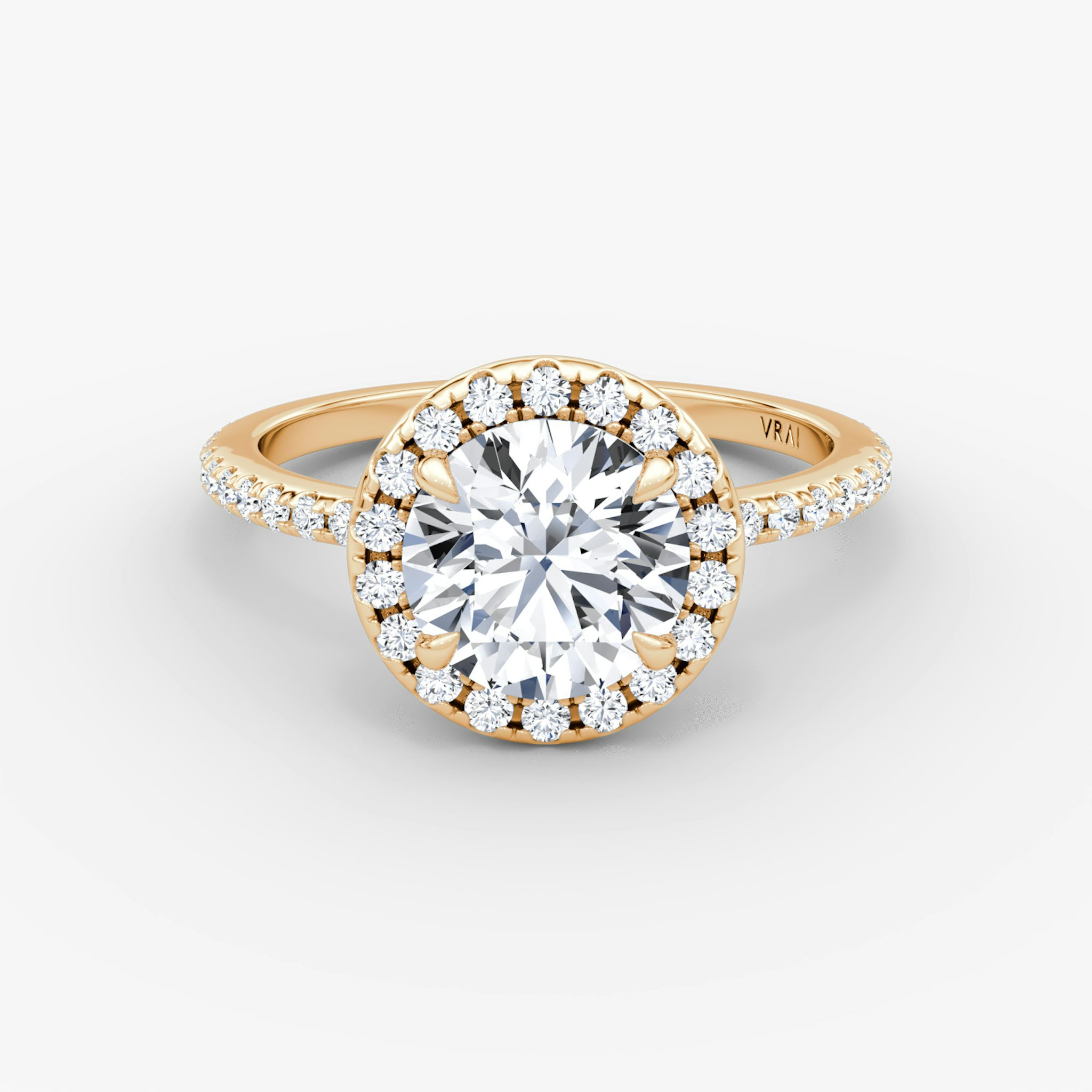 The Halo | Round Brilliant | 14k | Rose Gold | bandAccent: Pavé | caratWeight: other | haloSize: original | diamondOrientation: vertical
