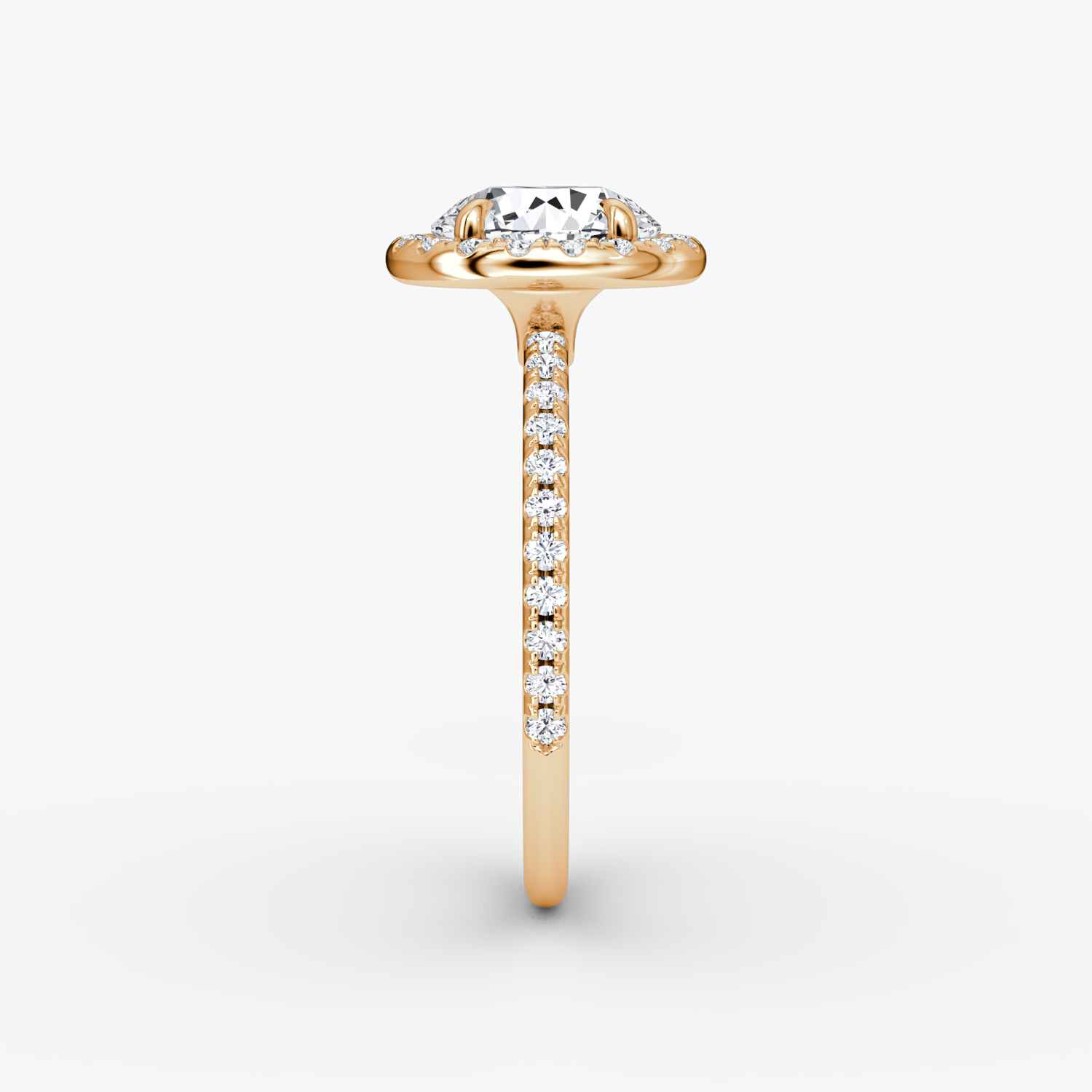 The Halo | Round Brilliant | 14k | Rose Gold | bandAccent: Pavé | caratWeight: other | haloSize: original | diamondOrientation: vertical