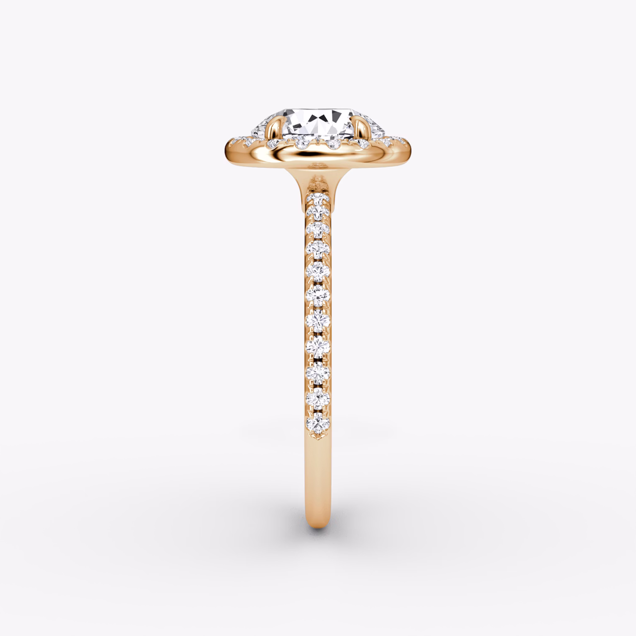 The Halo | Round Brilliant | 14k | Rose Gold | bandAccent: Pavé | caratWeight: other | haloSize: original | diamondOrientation: vertical