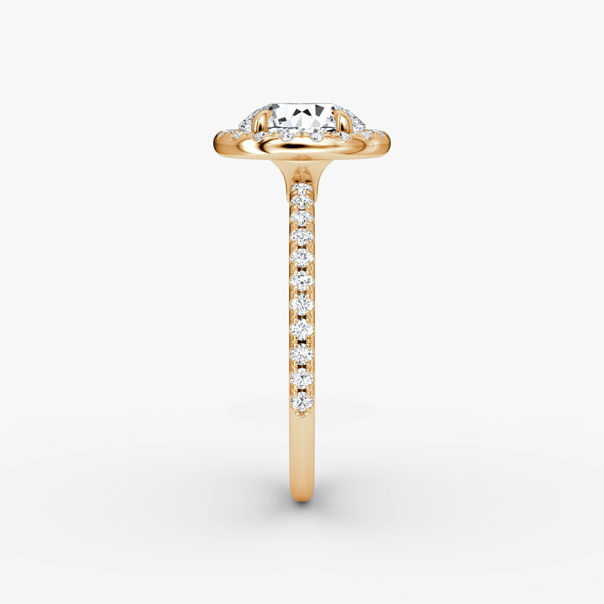 The Halo | Round Brilliant | 14k | Rose Gold | bandAccent: Pavé | caratWeight: other | haloSize: original | diamondOrientation: vertical