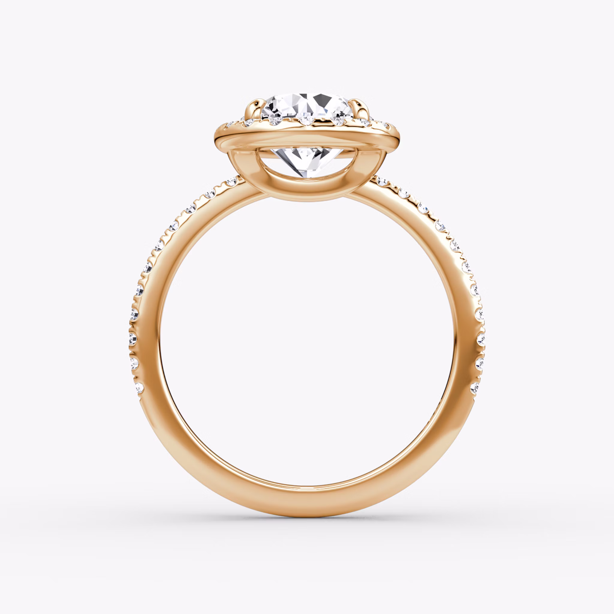 The Halo | Round Brilliant | 14k | Rose Gold | bandAccent: Pavé | caratWeight: other | haloSize: original | diamondOrientation: vertical