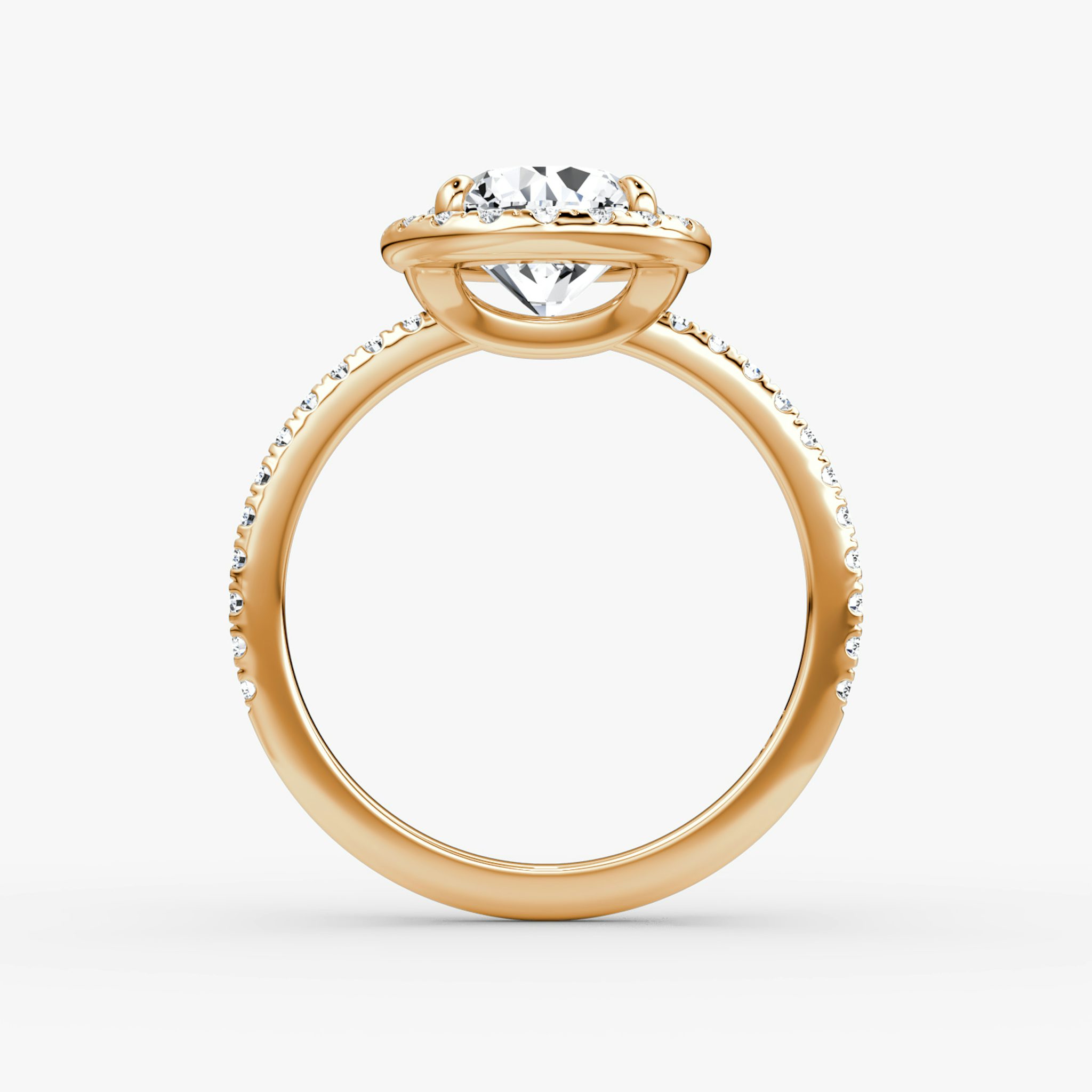 The Halo | Round Brilliant | 14k | Rose Gold | bandAccent: Pavé | caratWeight: other | haloSize: original | diamondOrientation: vertical