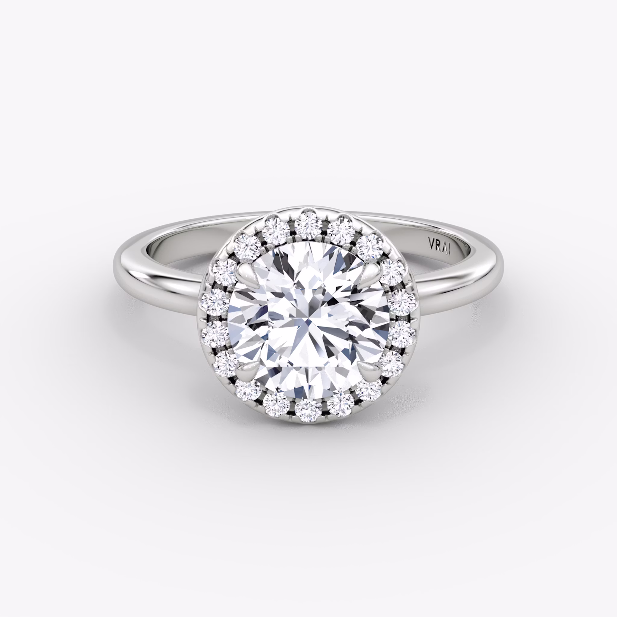 The Halo | Round Brilliant | 18k | White Gold | bandAccent: Plain | caratWeight: 2.0ct | haloSize: original | diamondOrientation: vertical