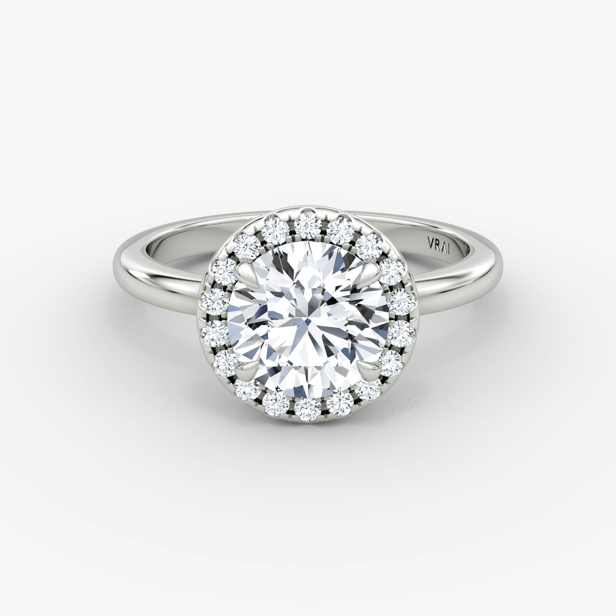 The Halo | Round Brilliant | 18k | White Gold | bandAccent: Plain | caratWeight: 2.0ct | haloSize: original | diamondOrientation: vertical