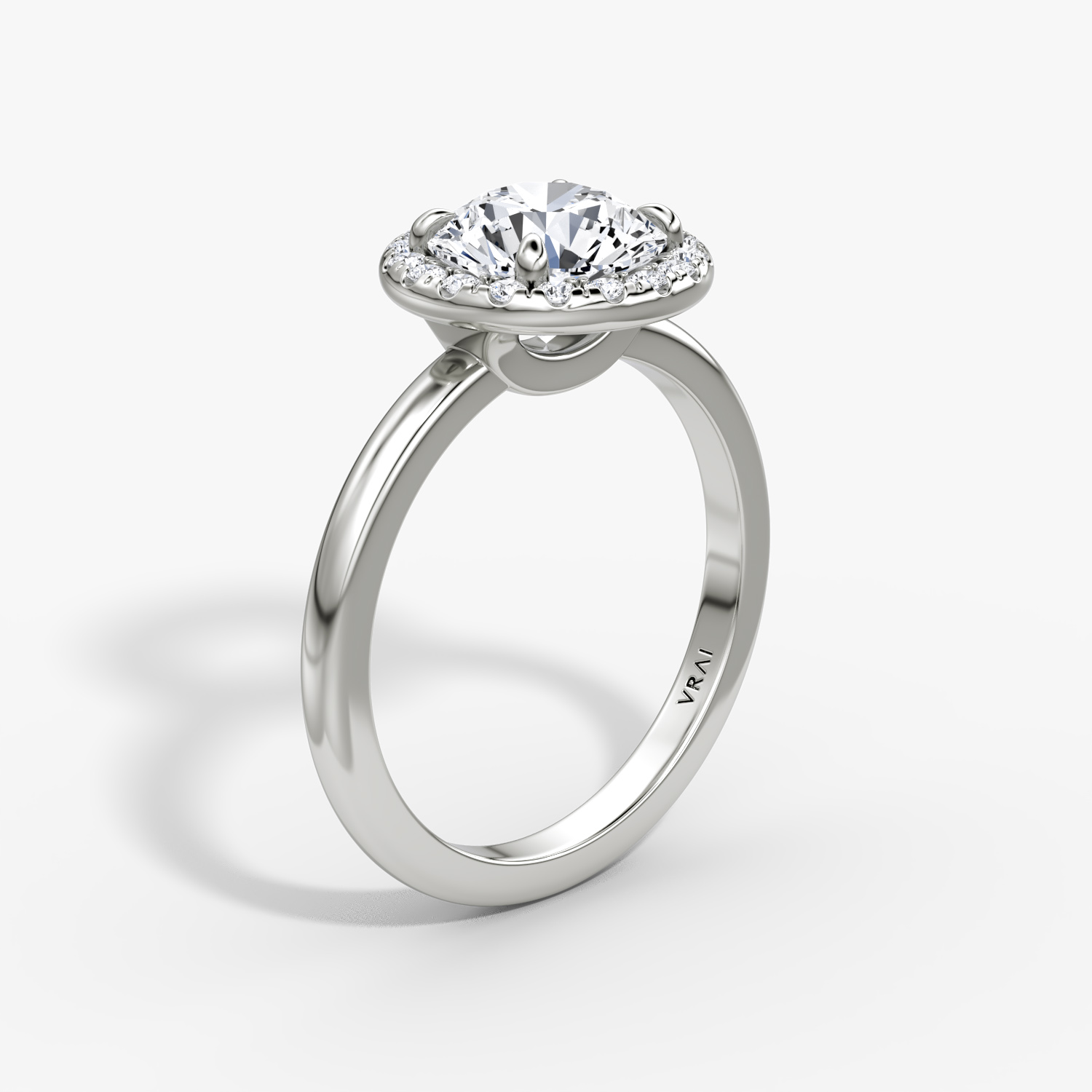 The Halo | Round Brilliant | 18k | White Gold | bandAccent: Plain | caratWeight: 1.0ct | haloSize: original | diamondOrientation: vertical