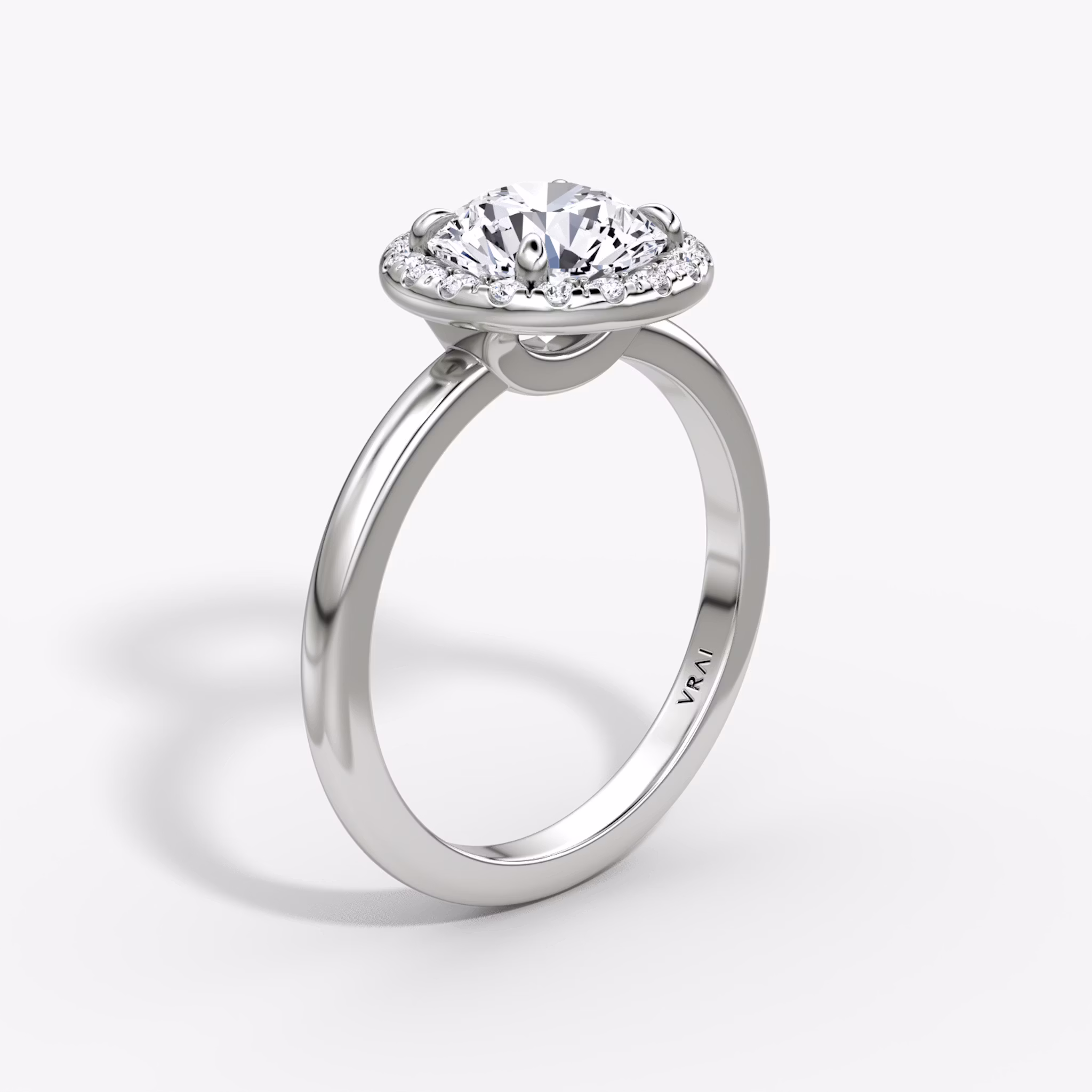 The Halo | Round Brilliant | 18k | White Gold | bandAccent: Plain | caratWeight: 2.0ct | haloSize: original | diamondOrientation: vertical