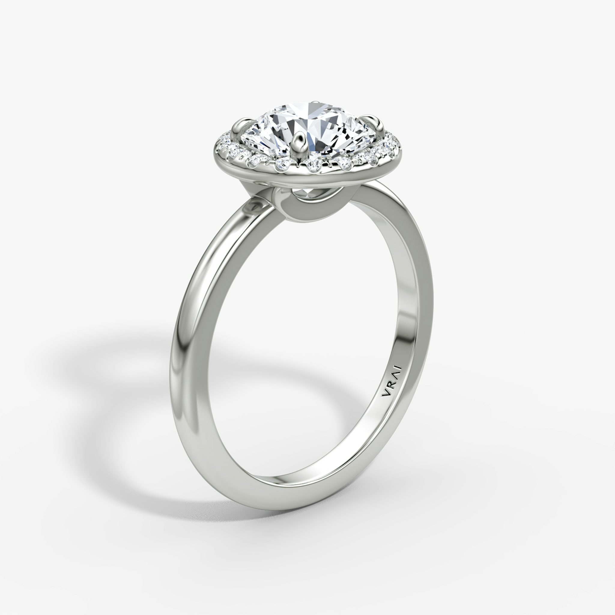 The Halo | Round Brilliant | 18k | White Gold | bandAccent: Plain | caratWeight: 2.0ct | haloSize: original | diamondOrientation: vertical