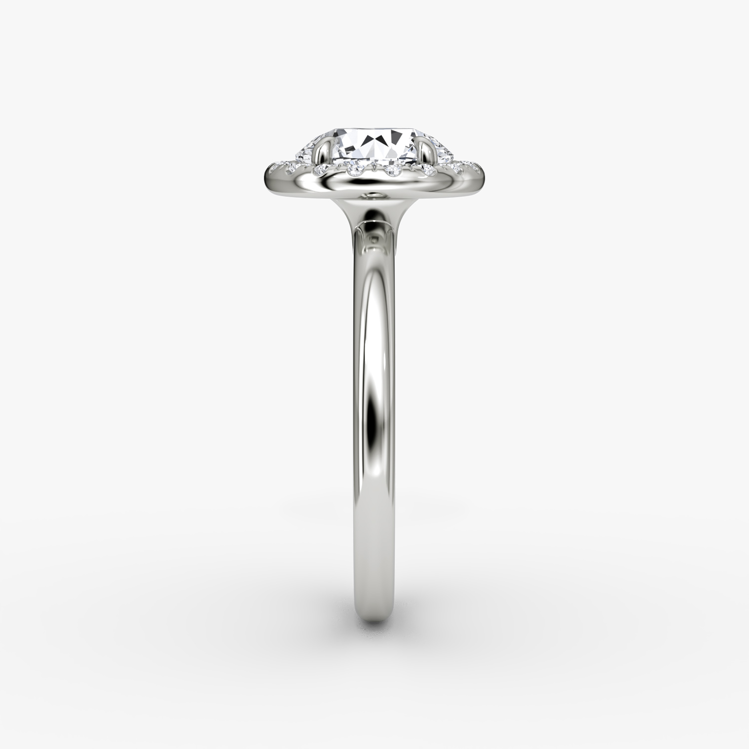The Halo | Round Brilliant | 18k | White Gold | bandAccent: Plain | caratWeight: 1.0ct | haloSize: original | diamondOrientation: vertical