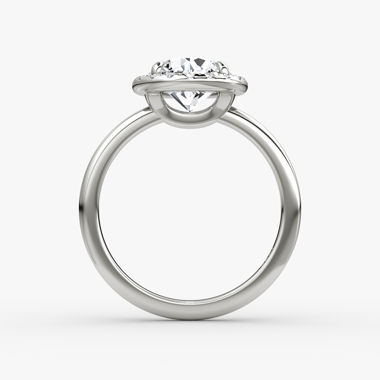 The Halo | Round Brilliant | 18k | White Gold | bandAccent: Plain | caratWeight: 1.0ct | haloSize: original | diamondOrientation: vertical