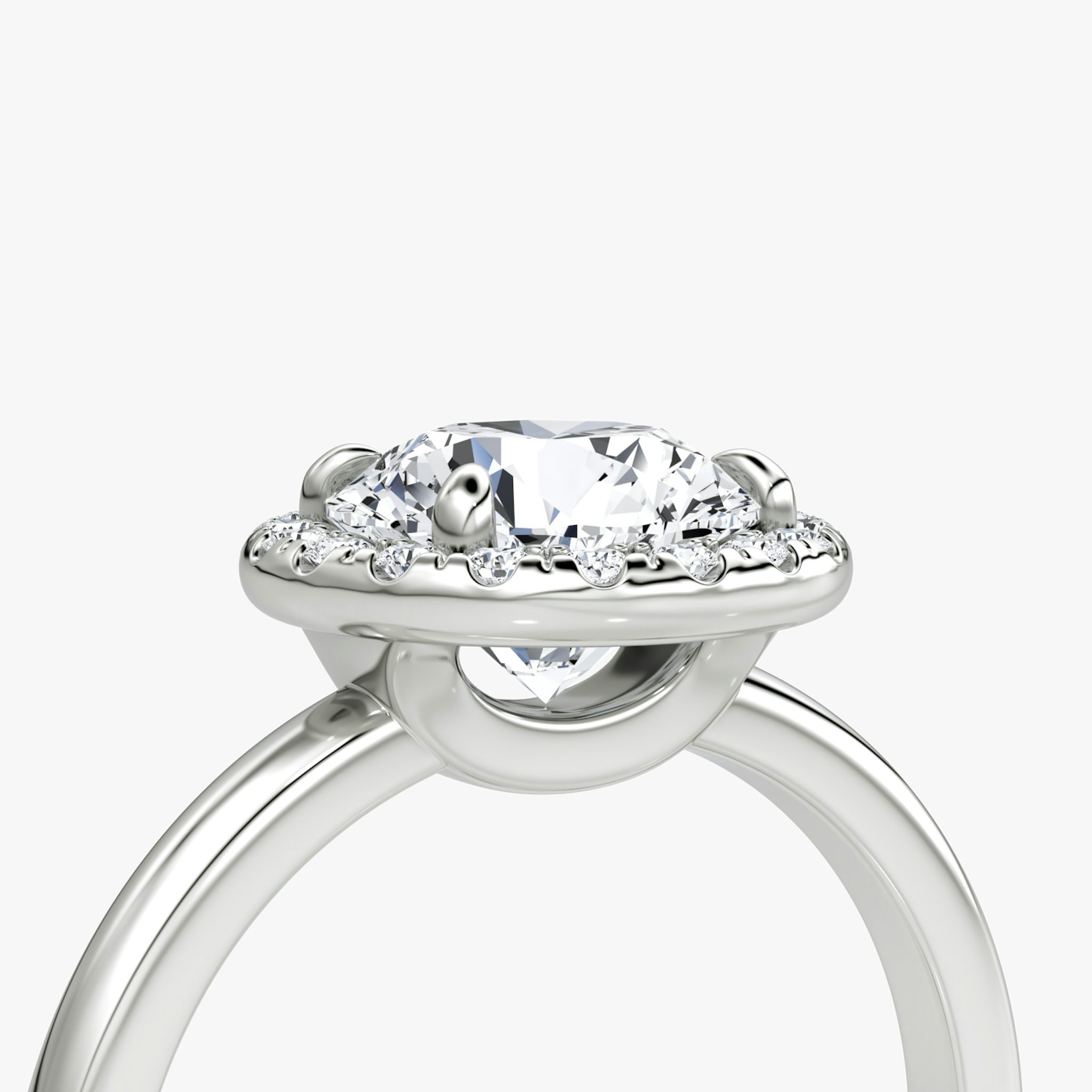 The Halo | Round Brilliant | 18k | White Gold | bandAccent: Plain | caratWeight: 2.0ct | haloSize: original | diamondOrientation: vertical