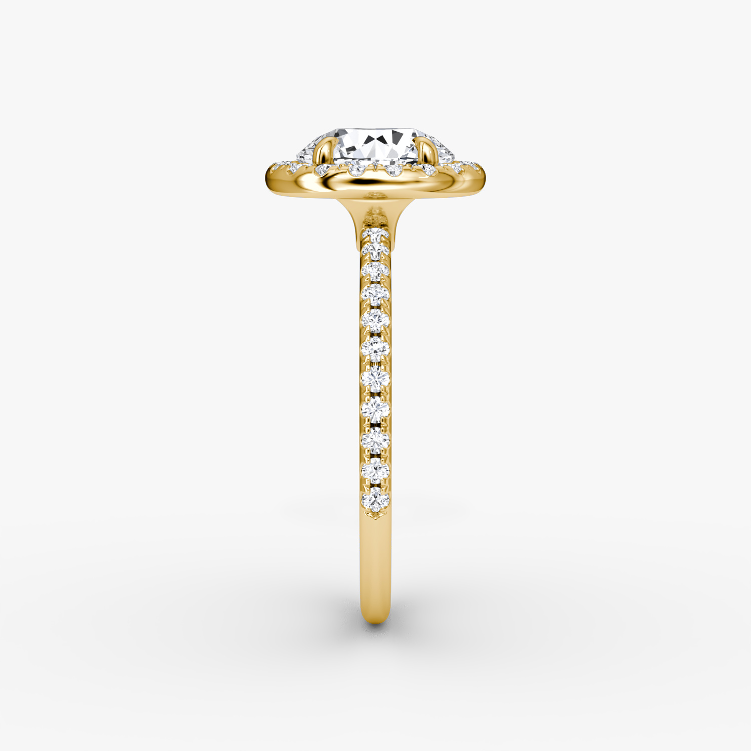 The Halo | Round Brilliant | 18k | Yellow Gold | bandAccent: Pavé | caratWeight: 2.0ct | haloSize: original | diamondOrientation: vertical