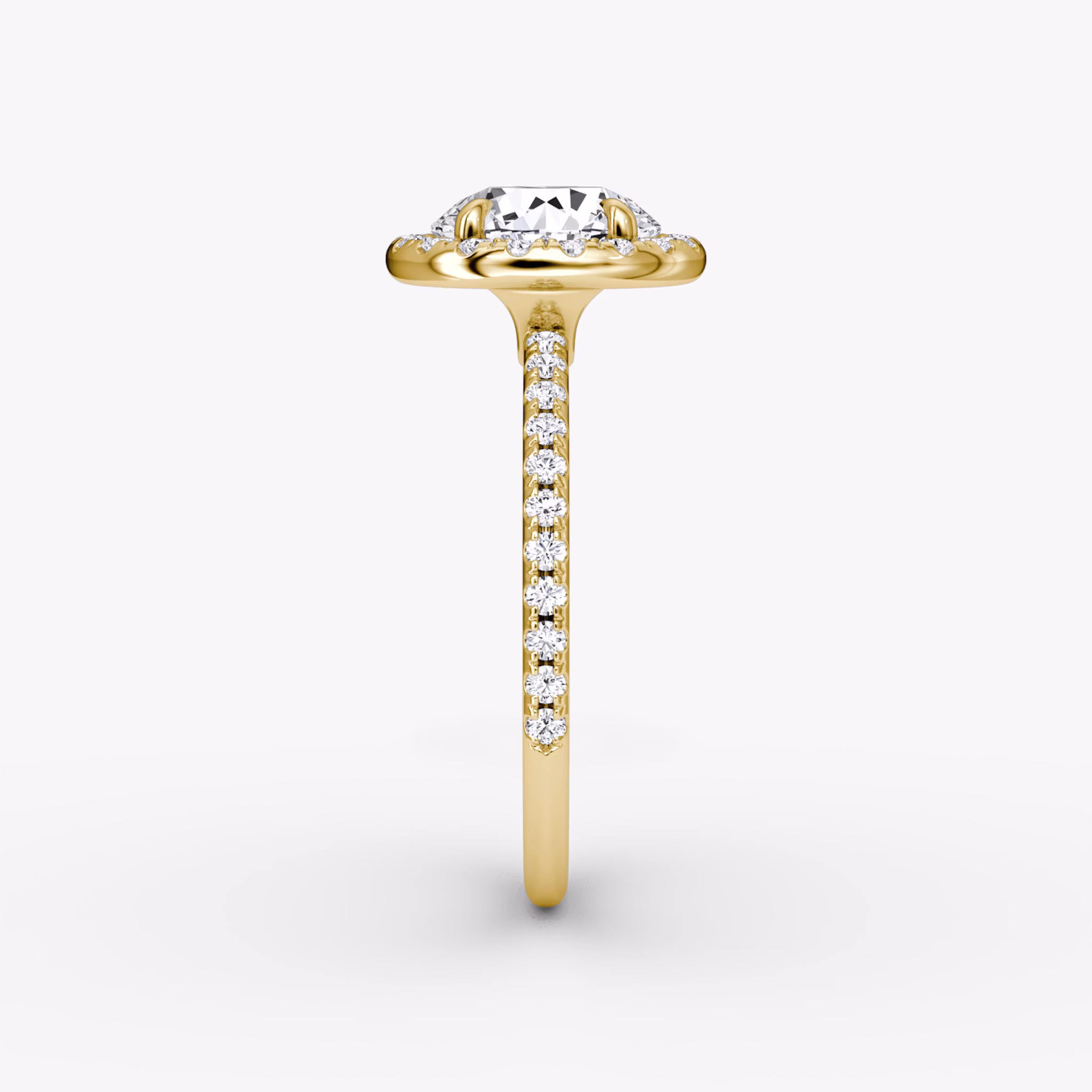 The Halo | Round Brilliant | 18k | Yellow Gold | bandAccent: Pavé | caratWeight: 2.0ct | haloSize: original | diamondOrientation: vertical