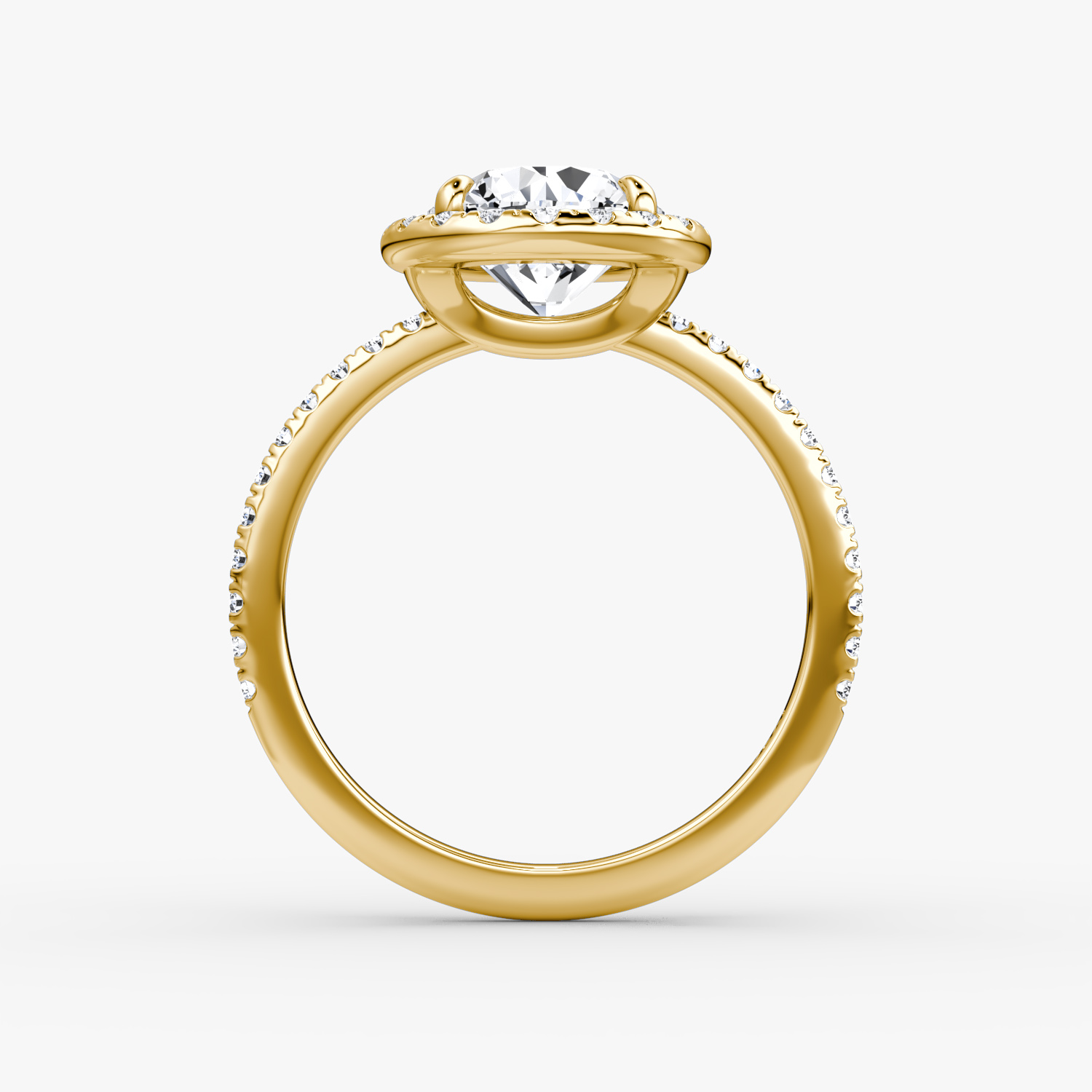 The Halo | Round Brilliant | 18k | Yellow Gold | bandAccent: Pavé | caratWeight: 2.0ct | haloSize: original | diamondOrientation: vertical