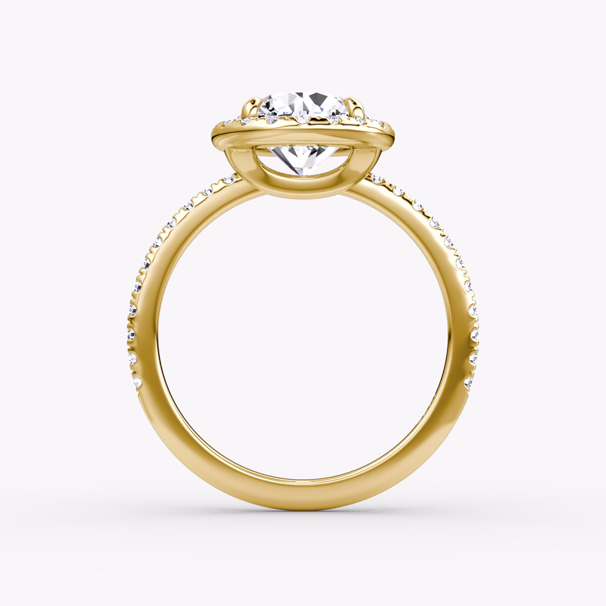 The Halo | Round Brilliant | 18k | Yellow Gold | bandAccent: Pavé | caratWeight: 2.0ct | haloSize: original | diamondOrientation: vertical