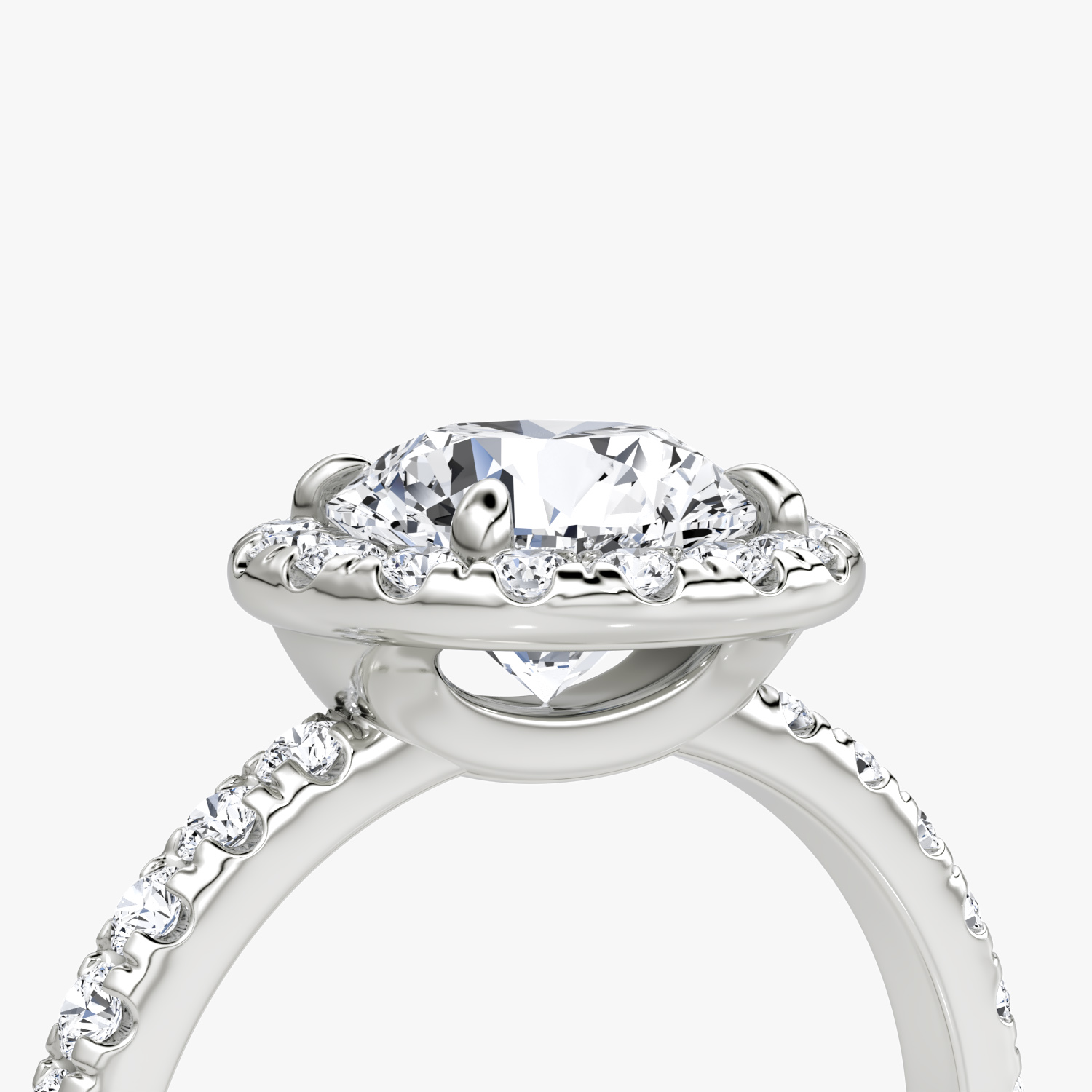 Anillo de compromiso Halo | Brillante | 18k | Oro blanco | bandAccent: Pavé | caratWeight: 1.0ct | haloSize: large | diamondOrientation: vertical