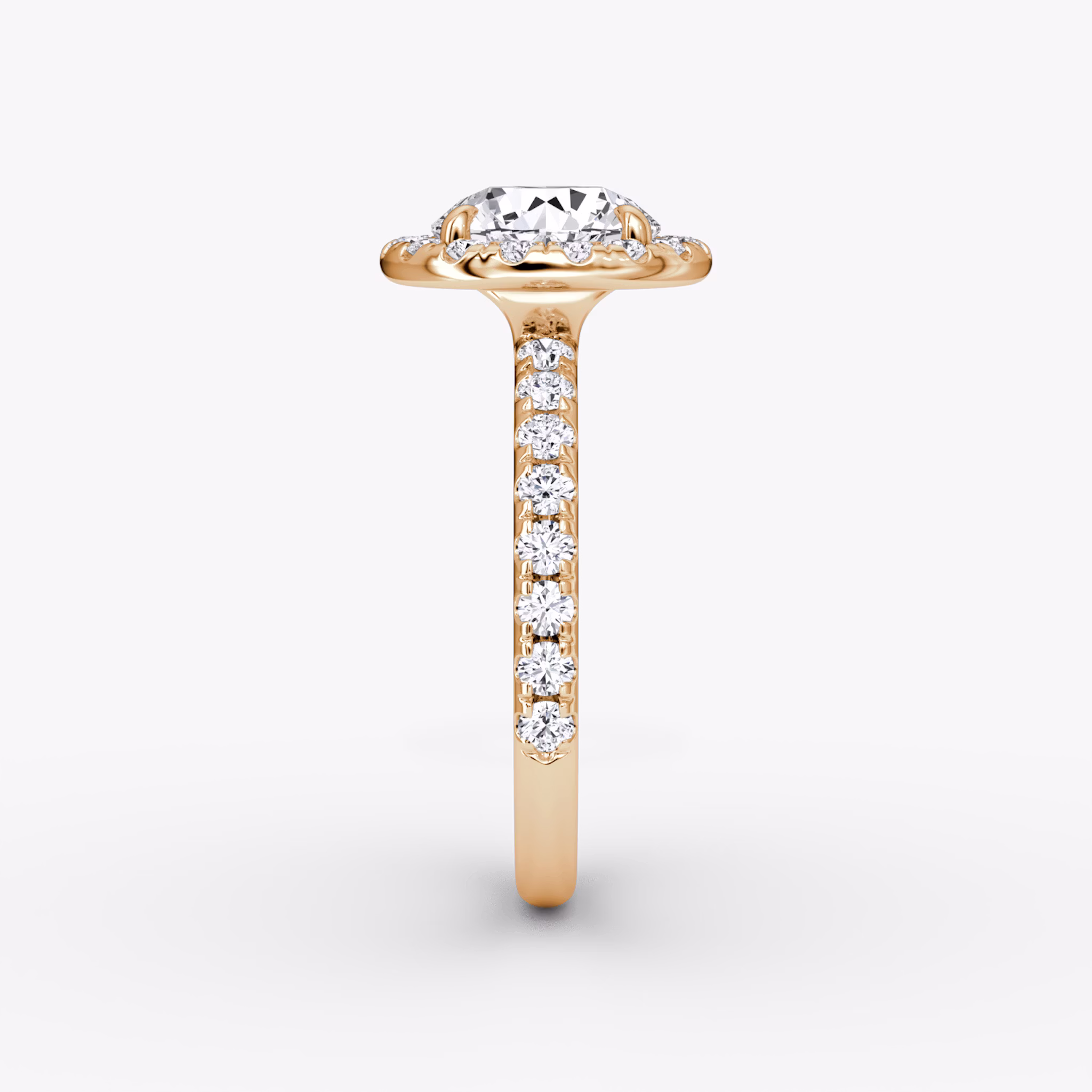 The Halo | Round Brilliant | 14k | Rose Gold | bandAccent: Pavé | caratWeight: other | haloSize: large | diamondOrientation: vertical