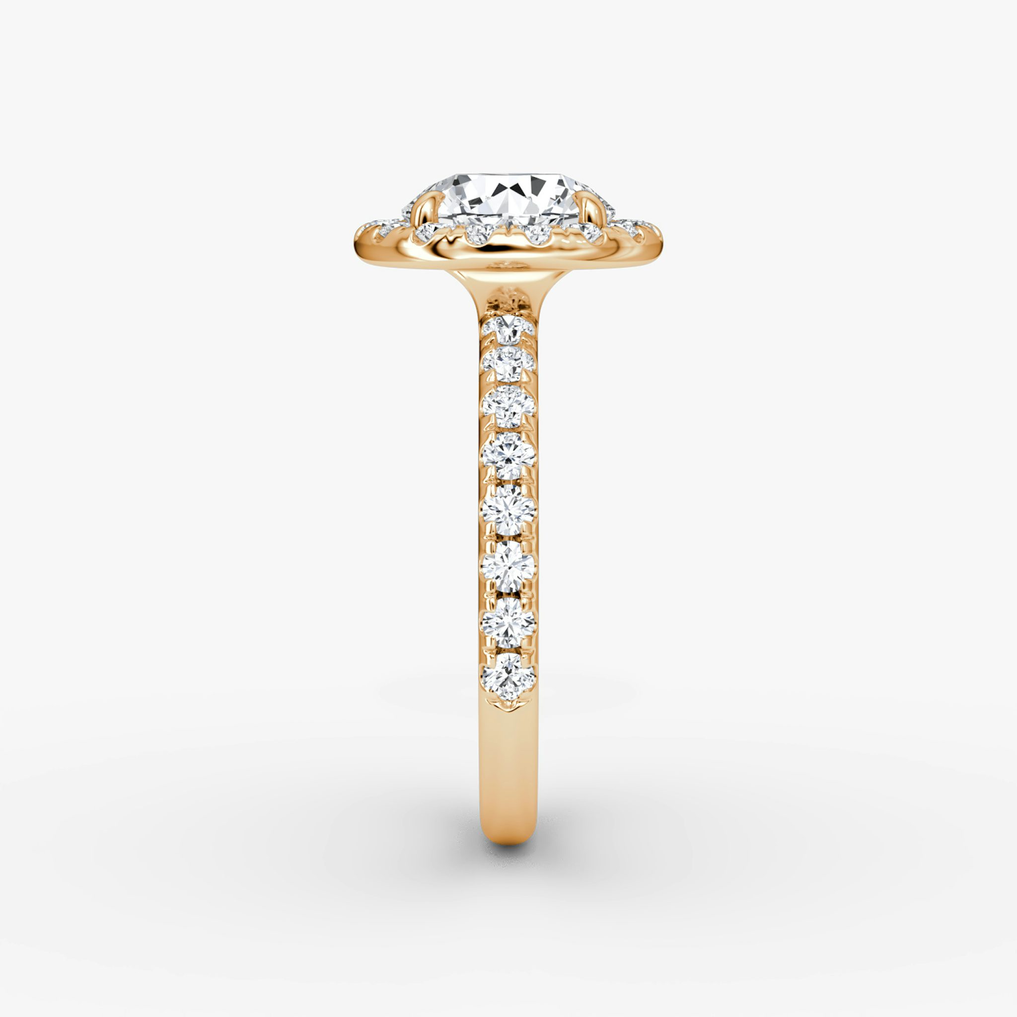 The Halo | Round Brilliant | 14k | Rose Gold | bandAccent: Pavé | caratWeight: other | haloSize: large | diamondOrientation: vertical