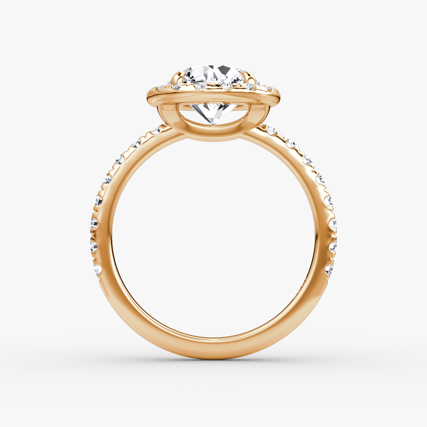 The Halo | Round Brilliant | 14k | Rose Gold | bandAccent: Pavé | caratWeight: other | haloSize: large | diamondOrientation: vertical