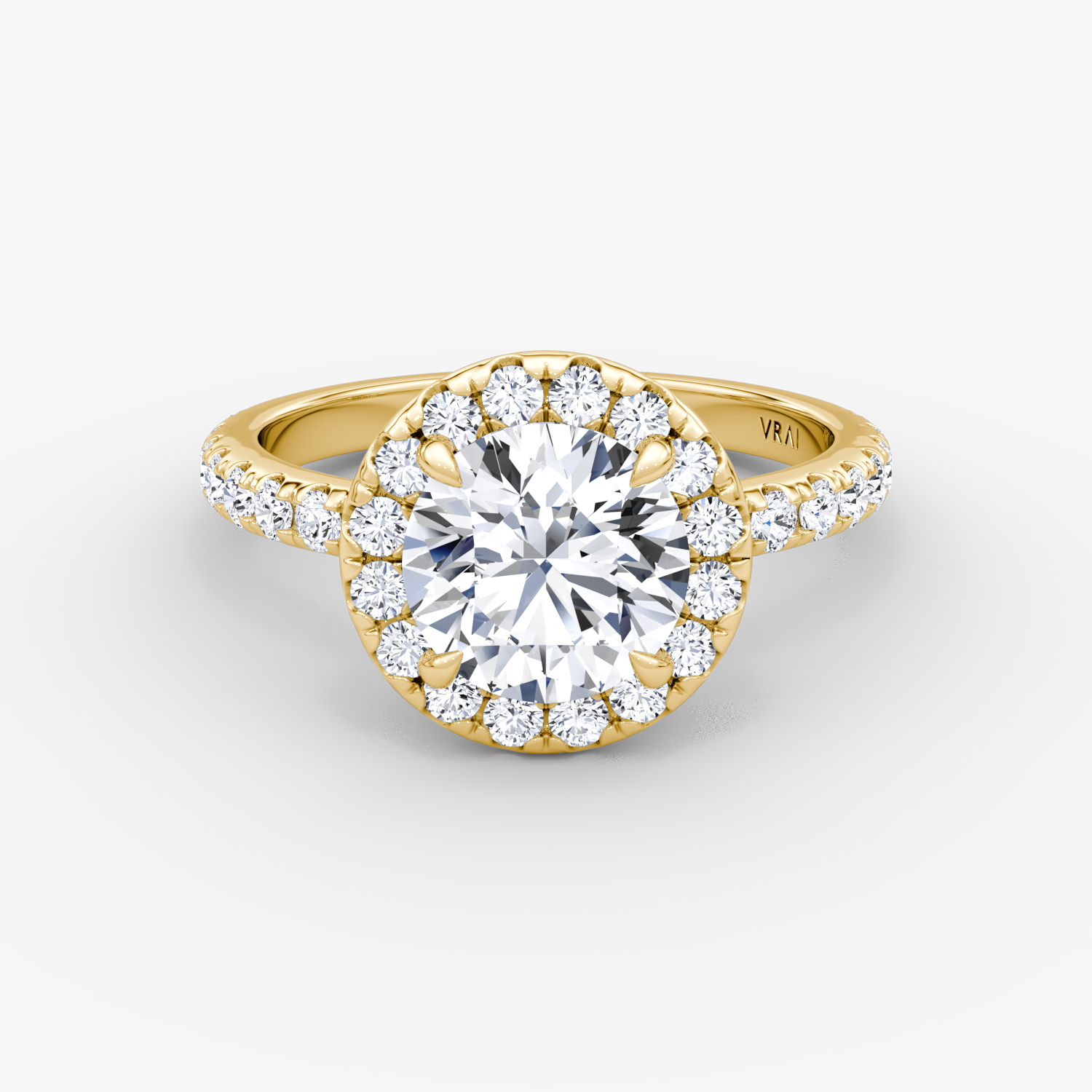 Halo | Rund | 18k | Gelbgold | bandAccent: Mit Pavé-Besatz | caratWeight: other | haloSize: large | diamondOrientation: vertical