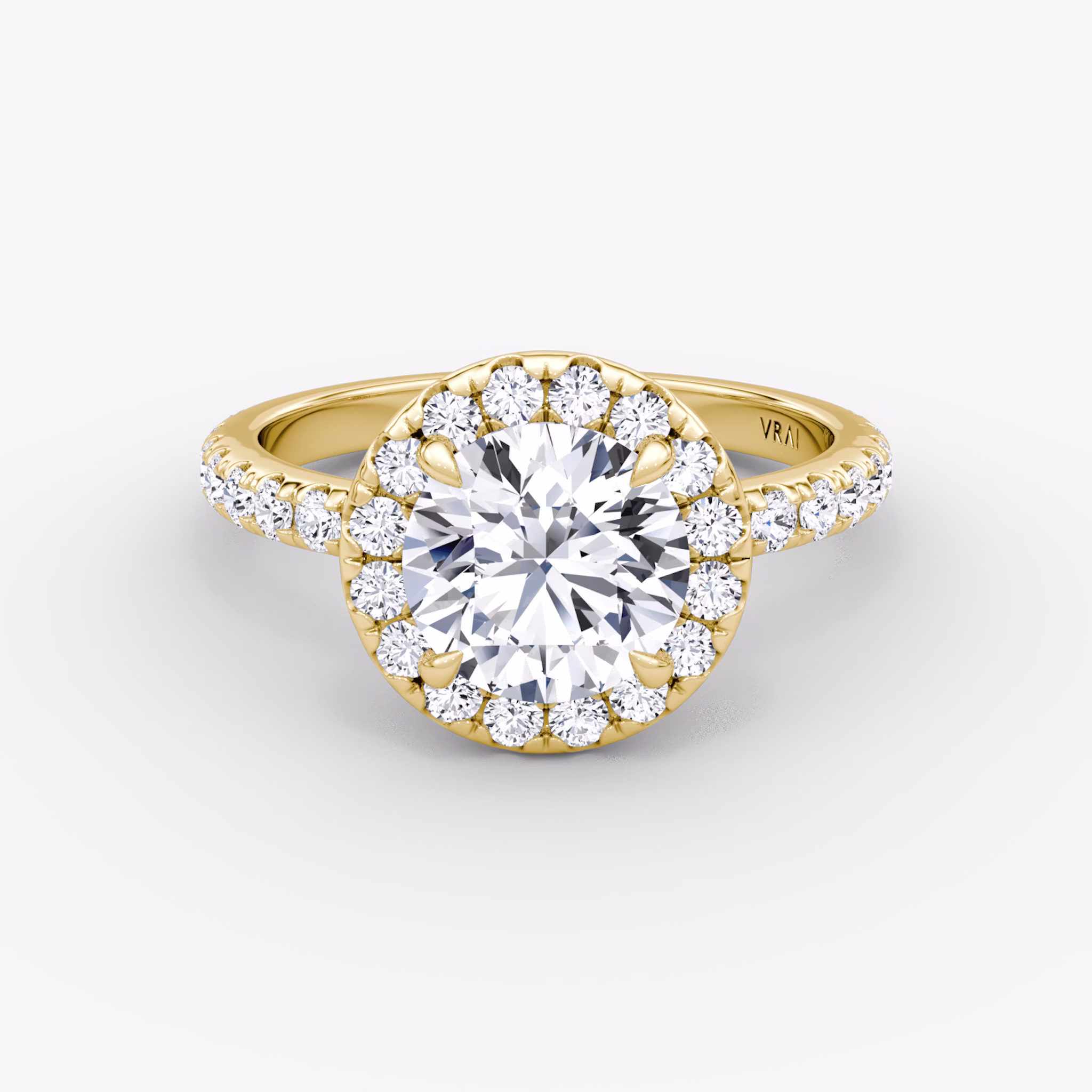 Halo | Rund | 18k | Gelbgold | bandAccent: Mit Pavé-Besatz | caratWeight: other | haloSize: large | diamondOrientation: vertical