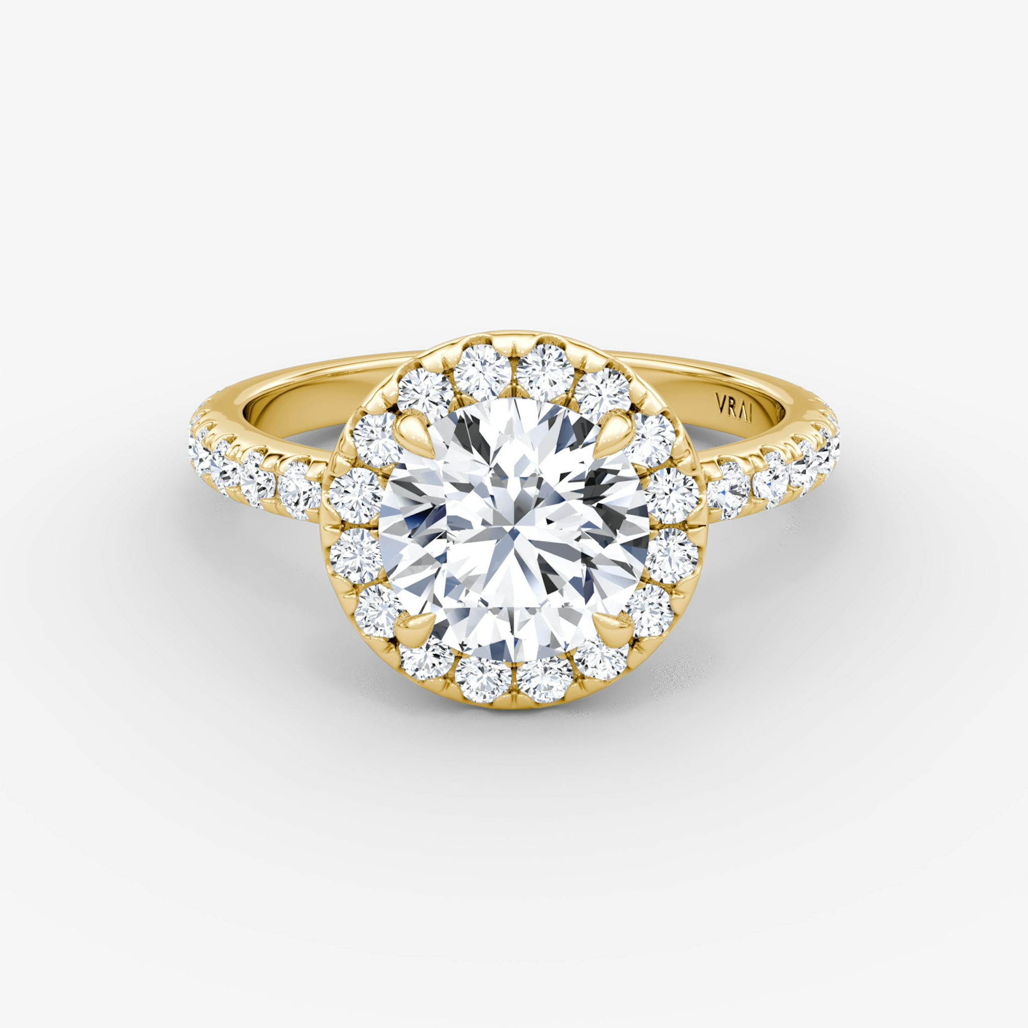 Halo | Rund | 18k | Gelbgold | bandAccent: Mit Pavé-Besatz | caratWeight: other | haloSize: large | diamondOrientation: vertical