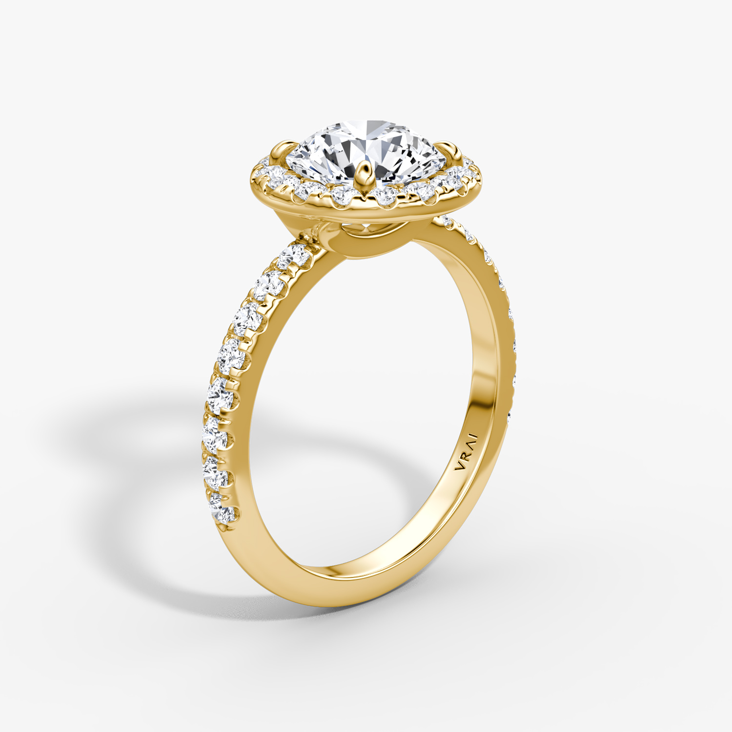 Halo | Rund | 18k | Gelbgold | bandAccent: Mit Pavé-Besatz | caratWeight: other | haloSize: large | diamondOrientation: vertical