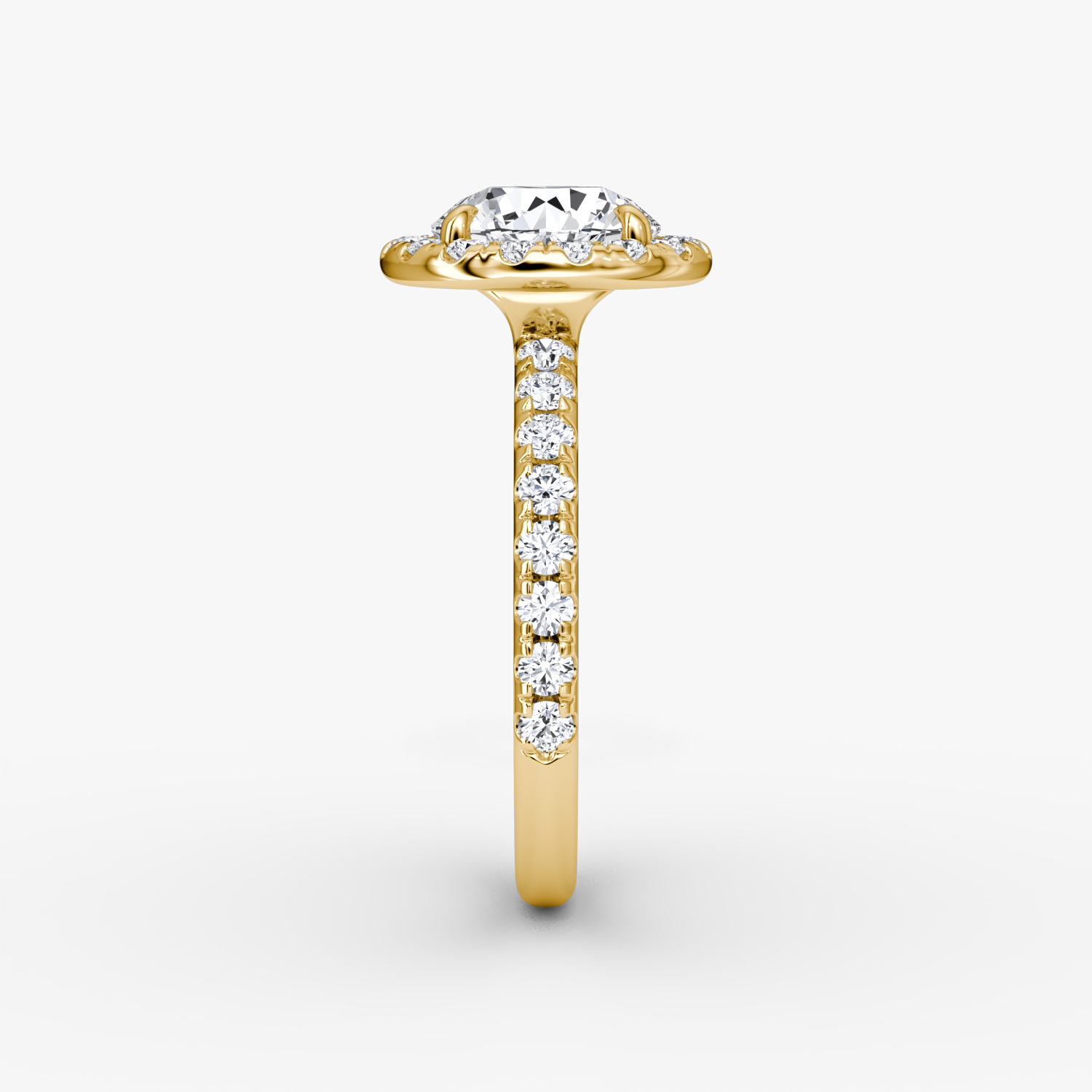Halo | Rund | 18k | Gelbgold | bandAccent: Mit Pavé-Besatz | caratWeight: other | haloSize: large | diamondOrientation: vertical