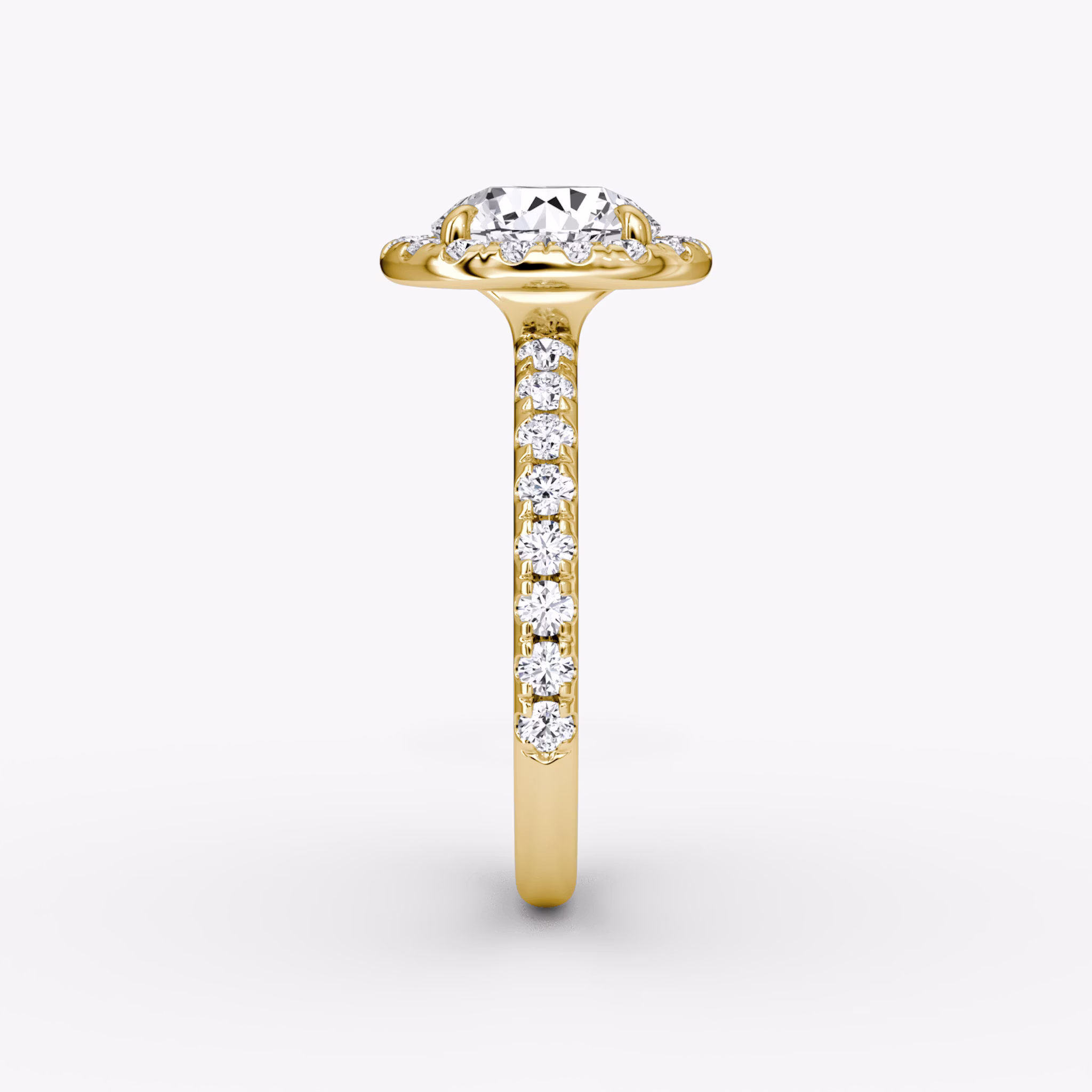 Halo | Rund | 18k | Gelbgold | bandAccent: Mit Pavé-Besatz | caratWeight: other | haloSize: large | diamondOrientation: vertical