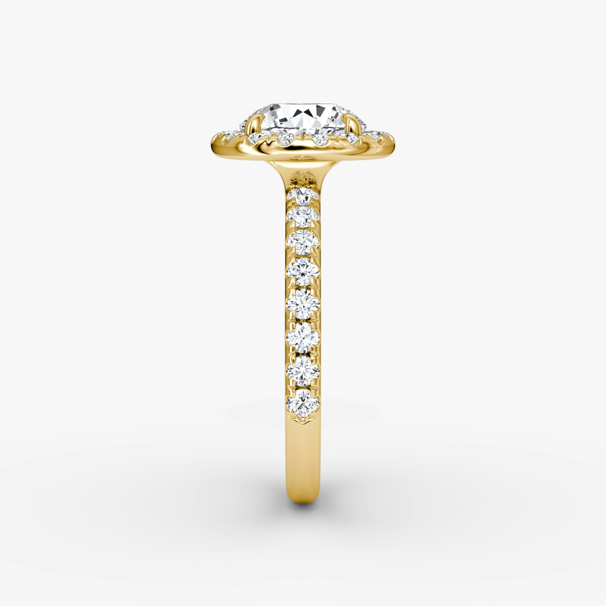 Halo | Rund | 18k | Gelbgold | bandAccent: Mit Pavé-Besatz | caratWeight: other | haloSize: large | diamondOrientation: vertical