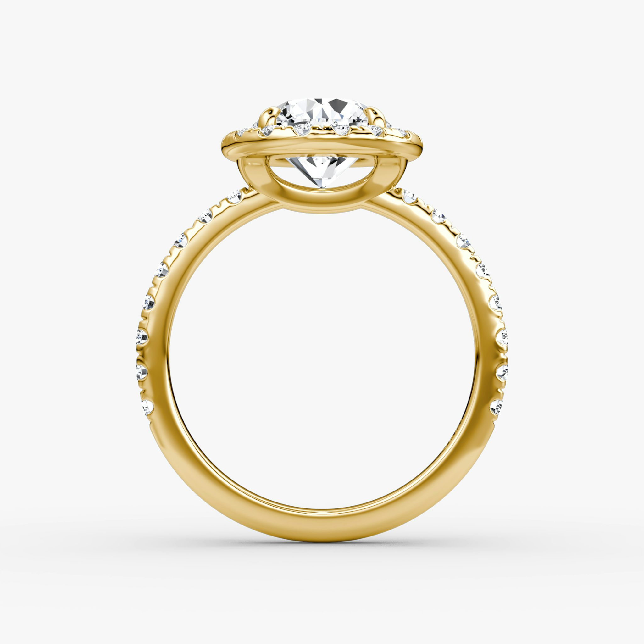 Halo | Rund | 18k | Gelbgold | bandAccent: Mit Pavé-Besatz | caratWeight: other | haloSize: large | diamondOrientation: vertical