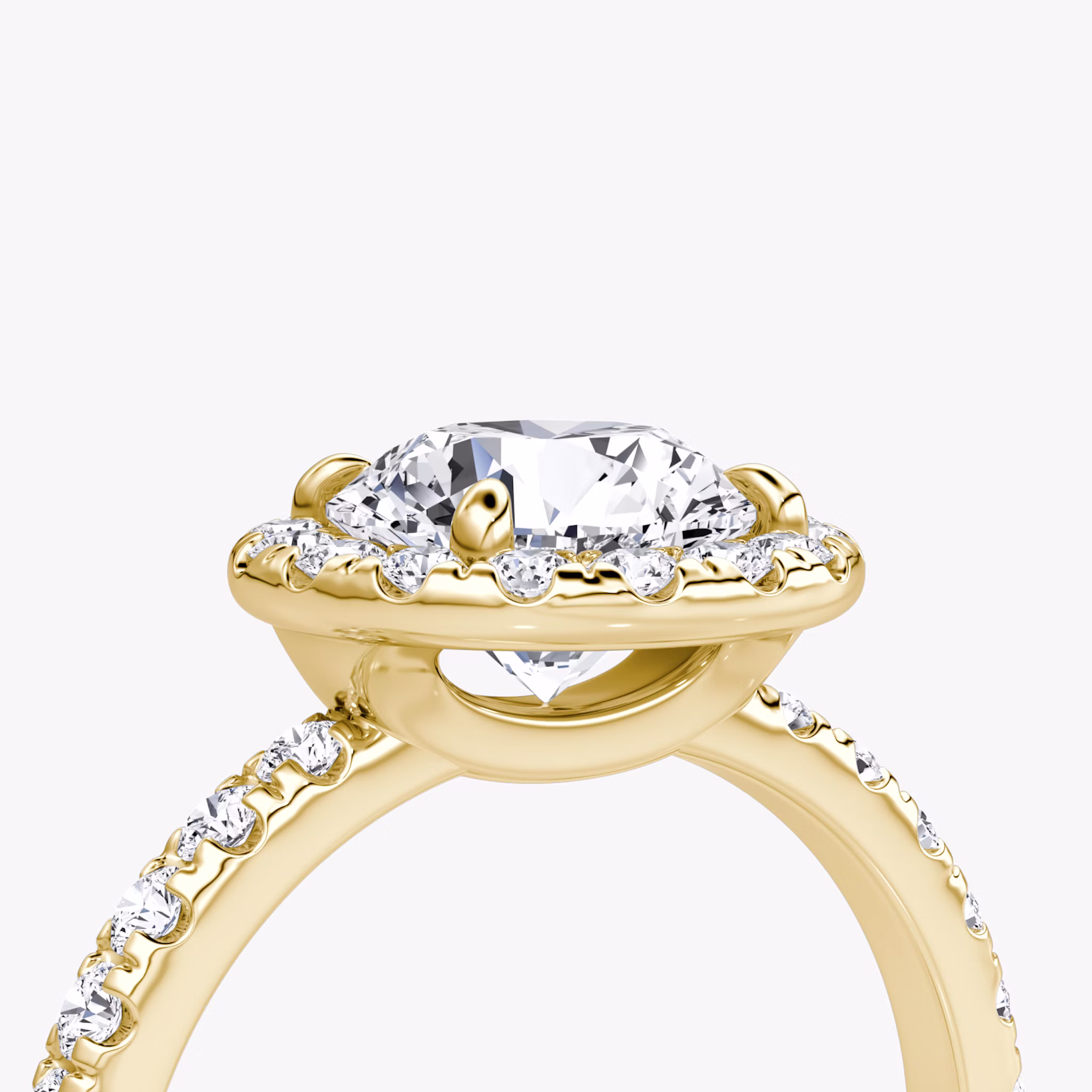 Halo | Rund | 18k | Gelbgold | bandAccent: Mit Pavé-Besatz | caratWeight: other | haloSize: large | diamondOrientation: vertical