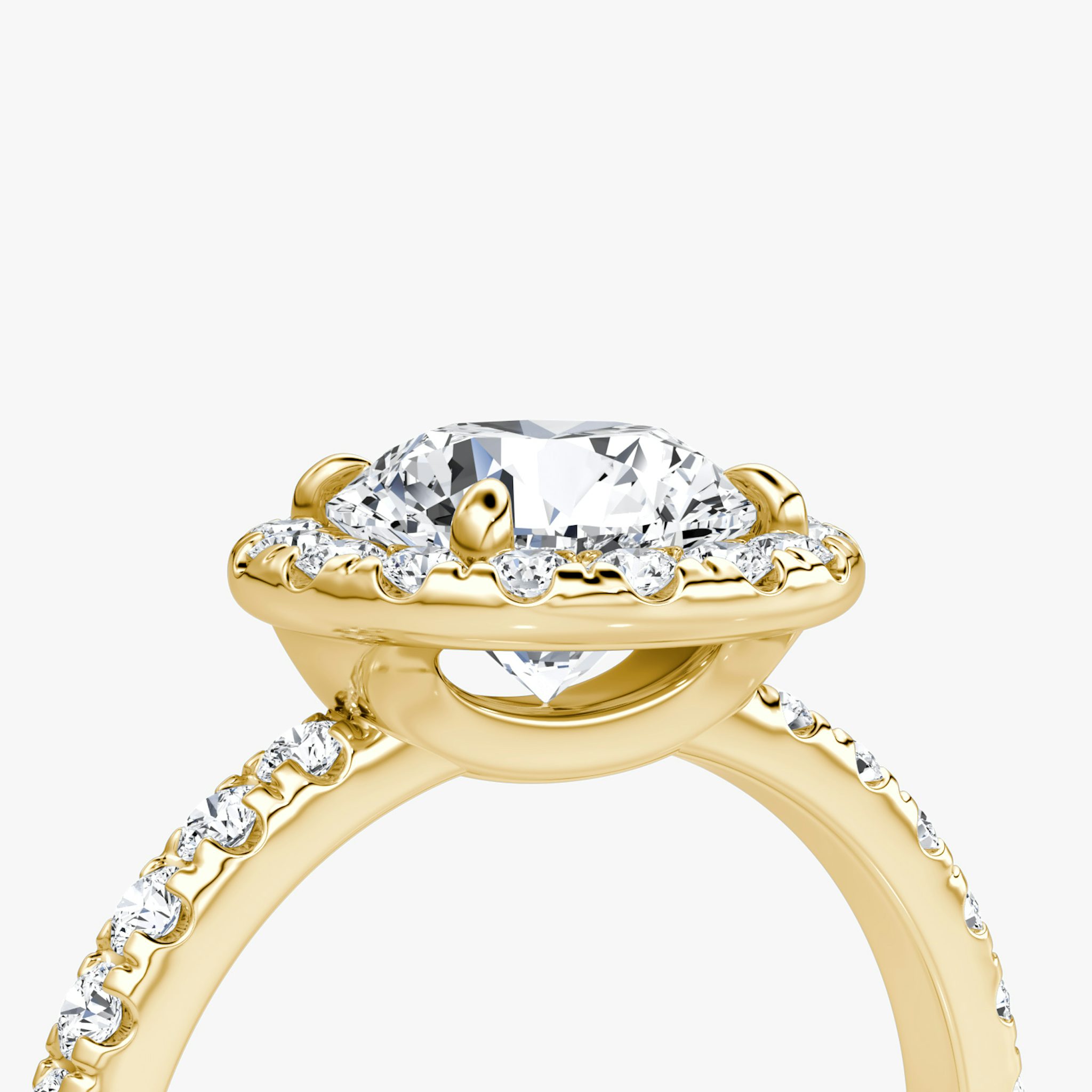 Halo | Rund | 18k | Gelbgold | bandAccent: Mit Pavé-Besatz | caratWeight: other | haloSize: large | diamondOrientation: vertical