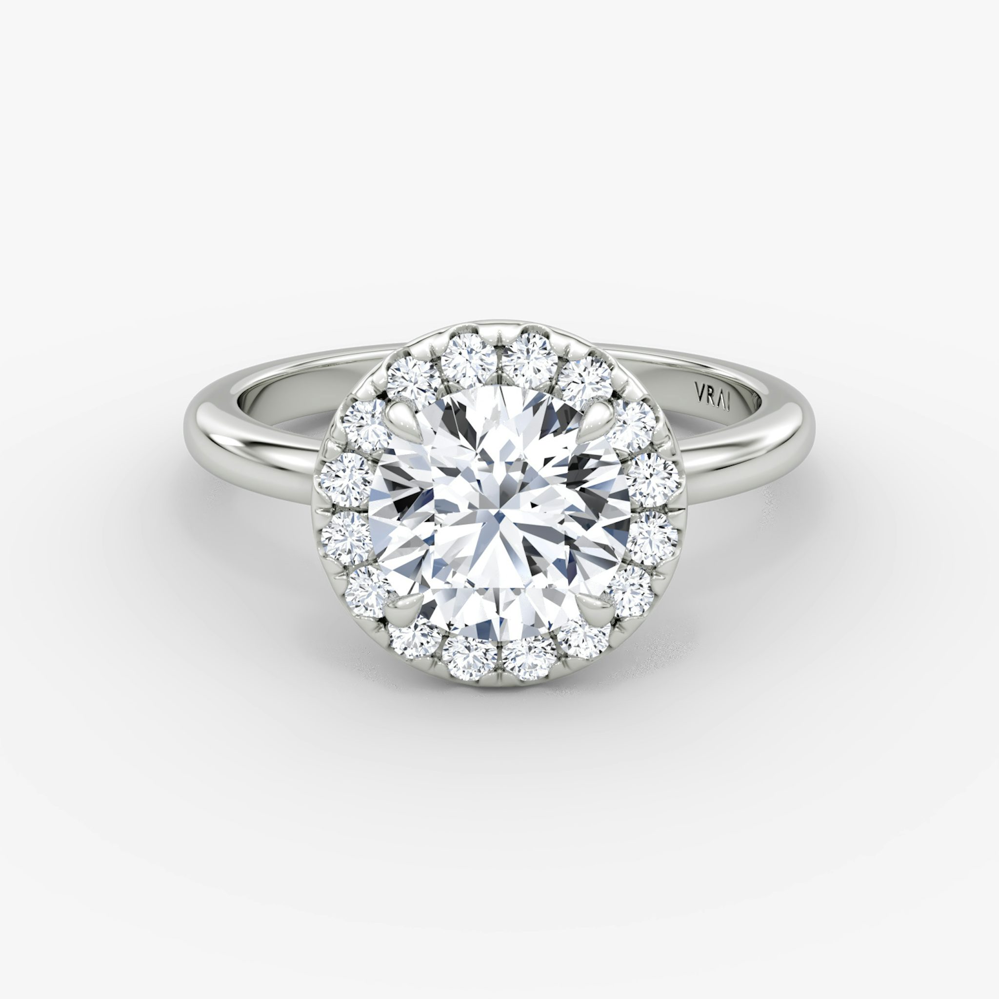 The Halo | Round Brilliant | 18k | White Gold | bandAccent: Plain | caratWeight: other | haloSize: large | diamondOrientation: vertical