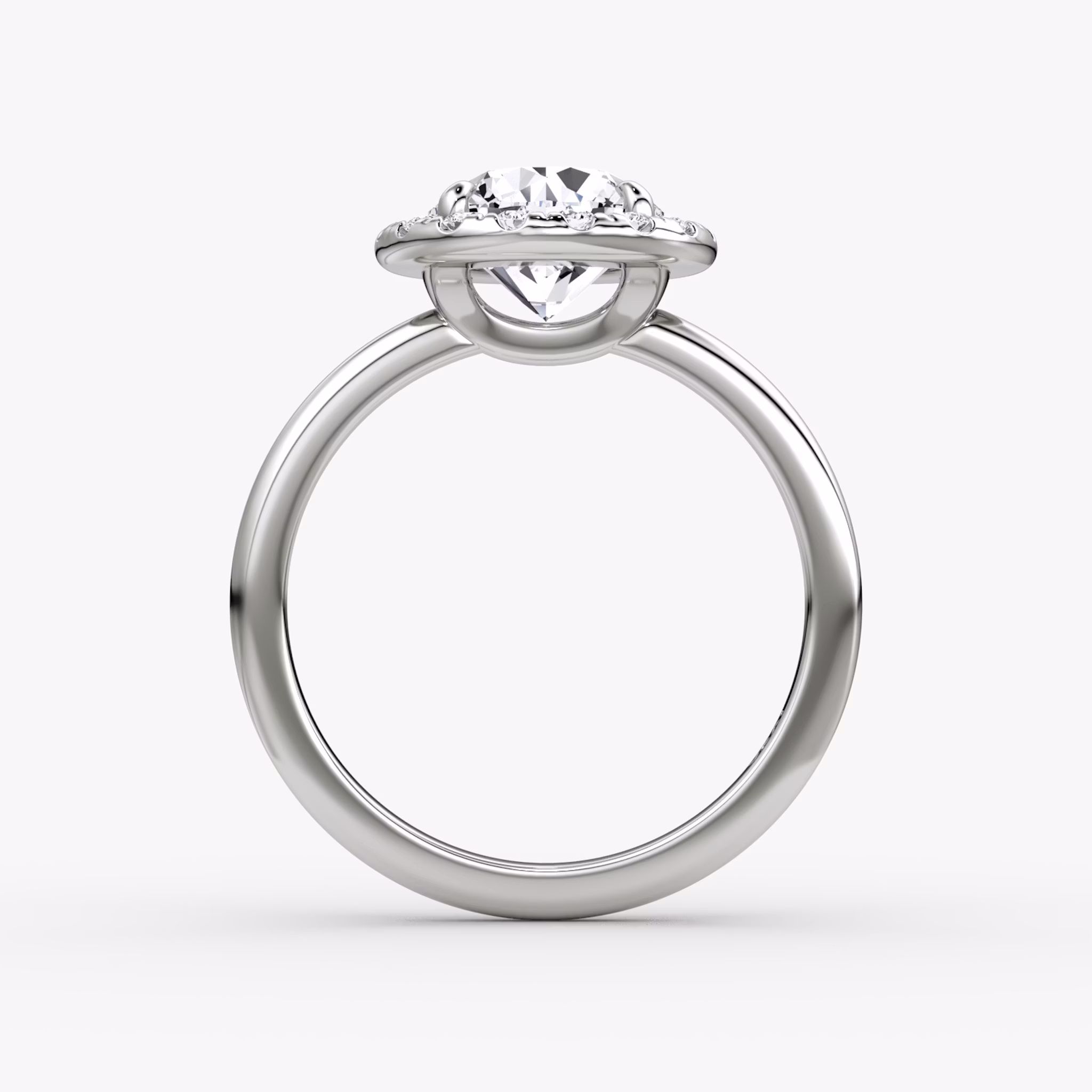 The Halo | Round Brilliant | 18k | White Gold | bandAccent: Plain | caratWeight: other | haloSize: large | diamondOrientation: vertical
