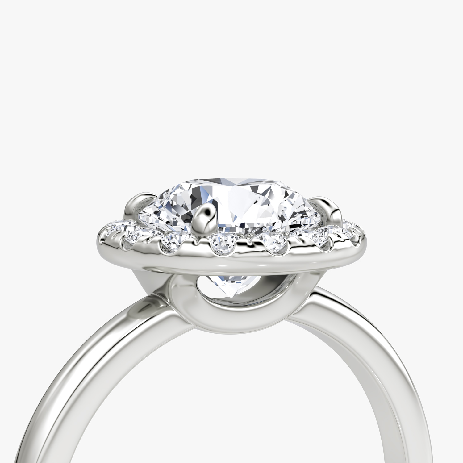 The Halo | Round Brilliant | 18k | White Gold | bandAccent: Plain | caratWeight: other | haloSize: large | diamondOrientation: vertical