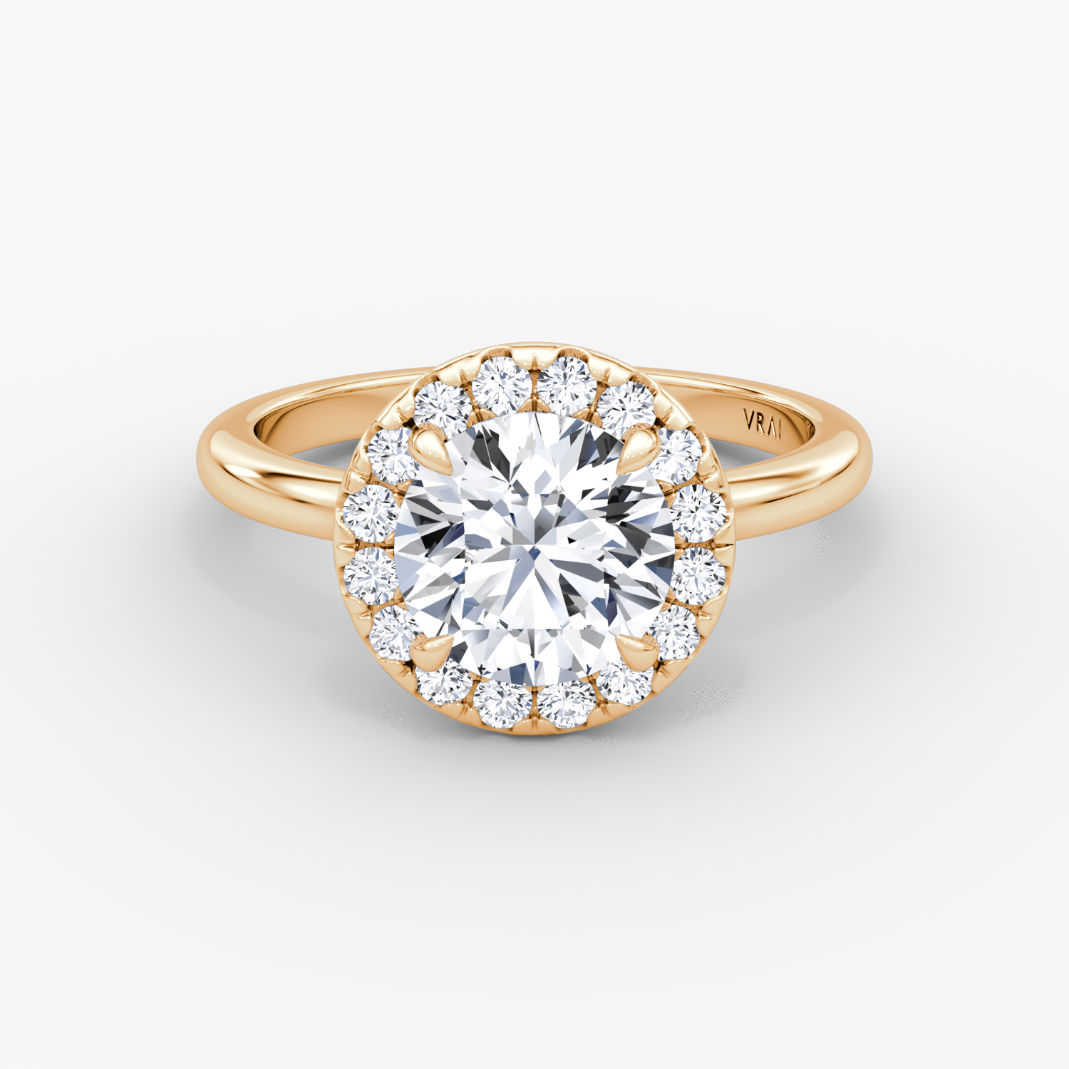 The Halo | Round Brilliant | 14k | Rose Gold | bandAccent: Plain | caratWeight: 1.0ct | haloSize: large | diamondOrientation: vertical