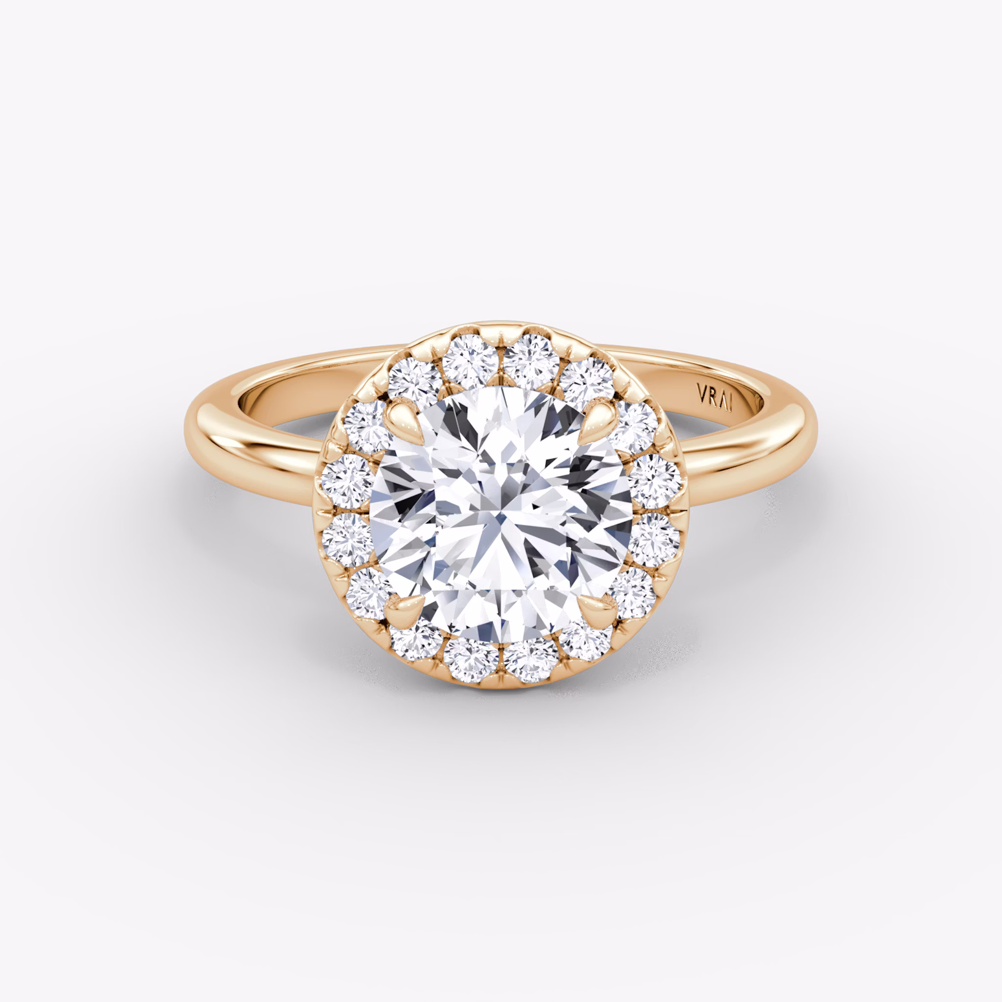The Halo | Round Brilliant | 14k | Rose Gold | bandAccent: Plain | caratWeight: 1.0ct | haloSize: large | diamondOrientation: vertical