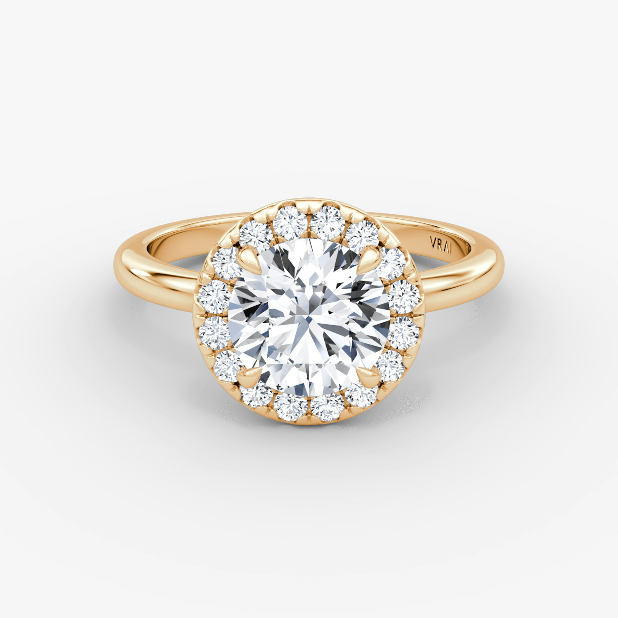 The Halo | Round Brilliant | 14k | Rose Gold | bandAccent: Plain | caratWeight: 1.0ct | haloSize: large | diamondOrientation: vertical