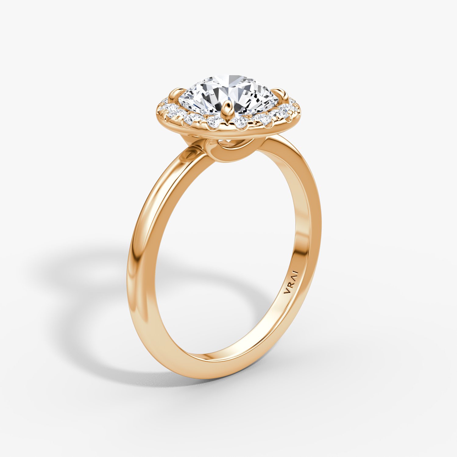 The Halo | Round Brilliant | 14k | Rose Gold | bandAccent: Plain | caratWeight: 1.0ct | haloSize: large | diamondOrientation: vertical