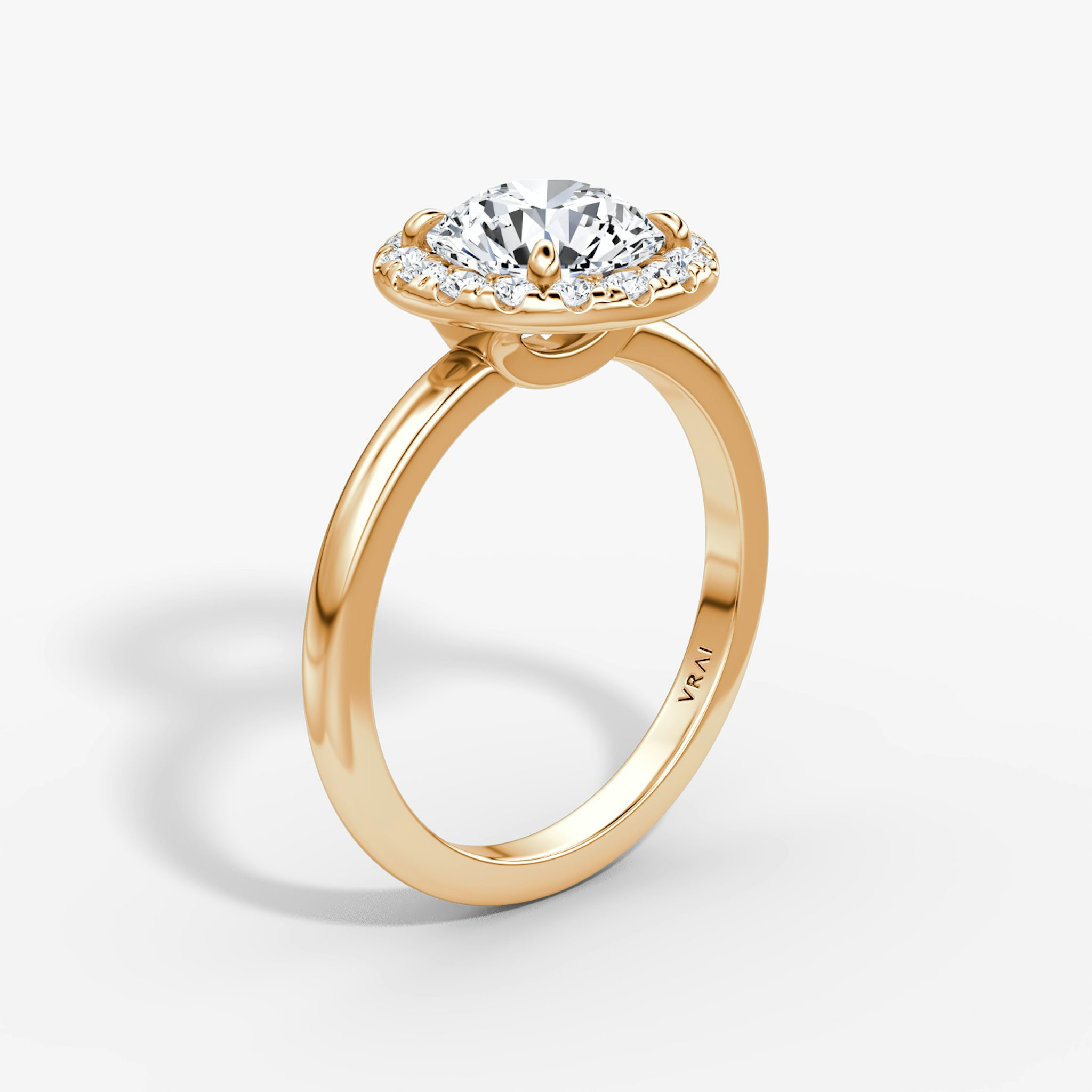 The Halo | Round Brilliant | 14k | Rose Gold | bandAccent: Plain | caratWeight: 1.0ct | haloSize: large | diamondOrientation: vertical