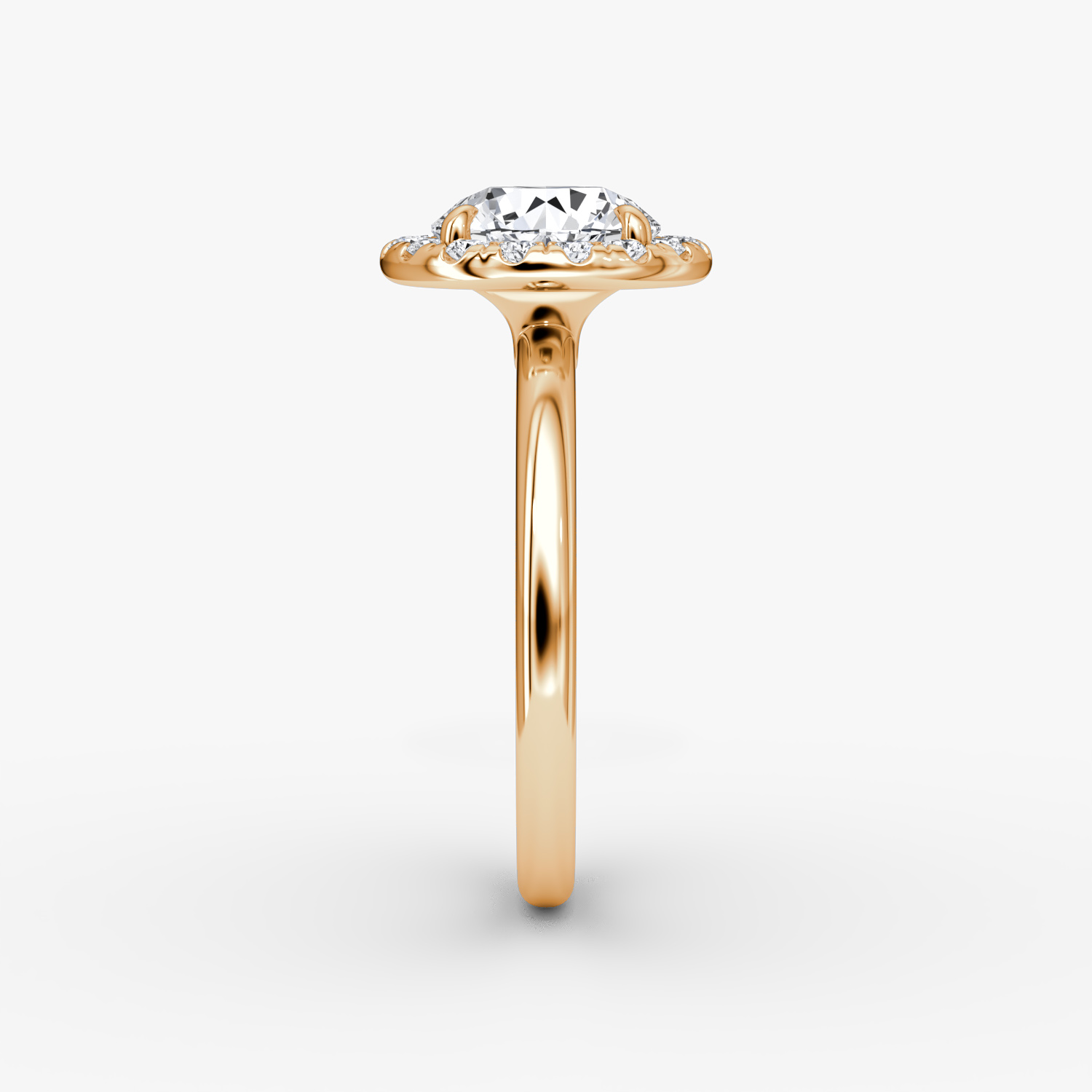 The Halo | Round Brilliant | 14k | Rose Gold | bandAccent: Plain | caratWeight: 1.0ct | haloSize: large | diamondOrientation: vertical