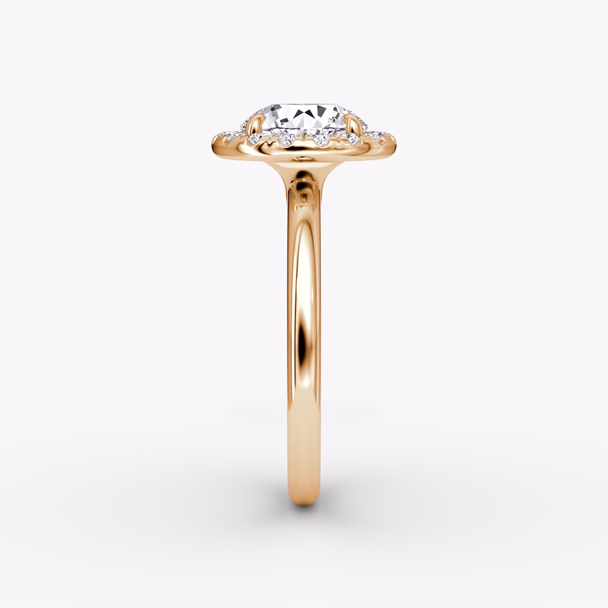 The Halo | Round Brilliant | 14k | Rose Gold | bandAccent: Plain | caratWeight: 1.0ct | haloSize: large | diamondOrientation: vertical