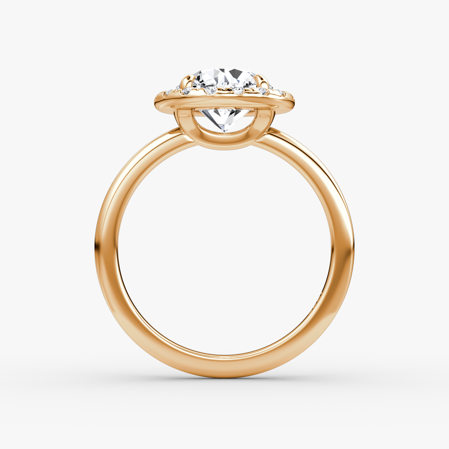 The Halo | Round Brilliant | 14k | Rose Gold | bandAccent: Plain | caratWeight: 1.0ct | haloSize: large | diamondOrientation: vertical