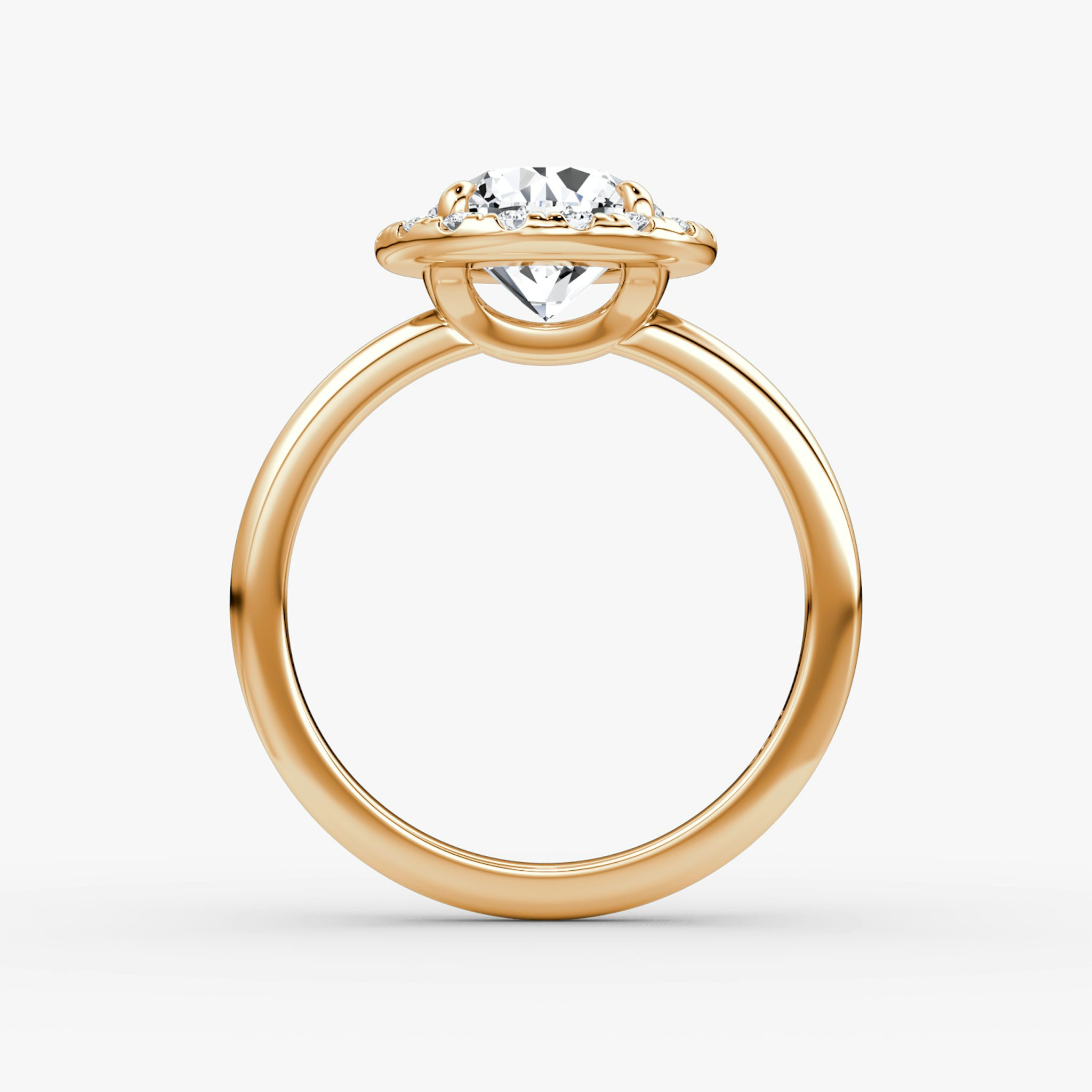 The Halo | Round Brilliant | 14k | Rose Gold | bandAccent: Plain | caratWeight: 1.0ct | haloSize: large | diamondOrientation: vertical