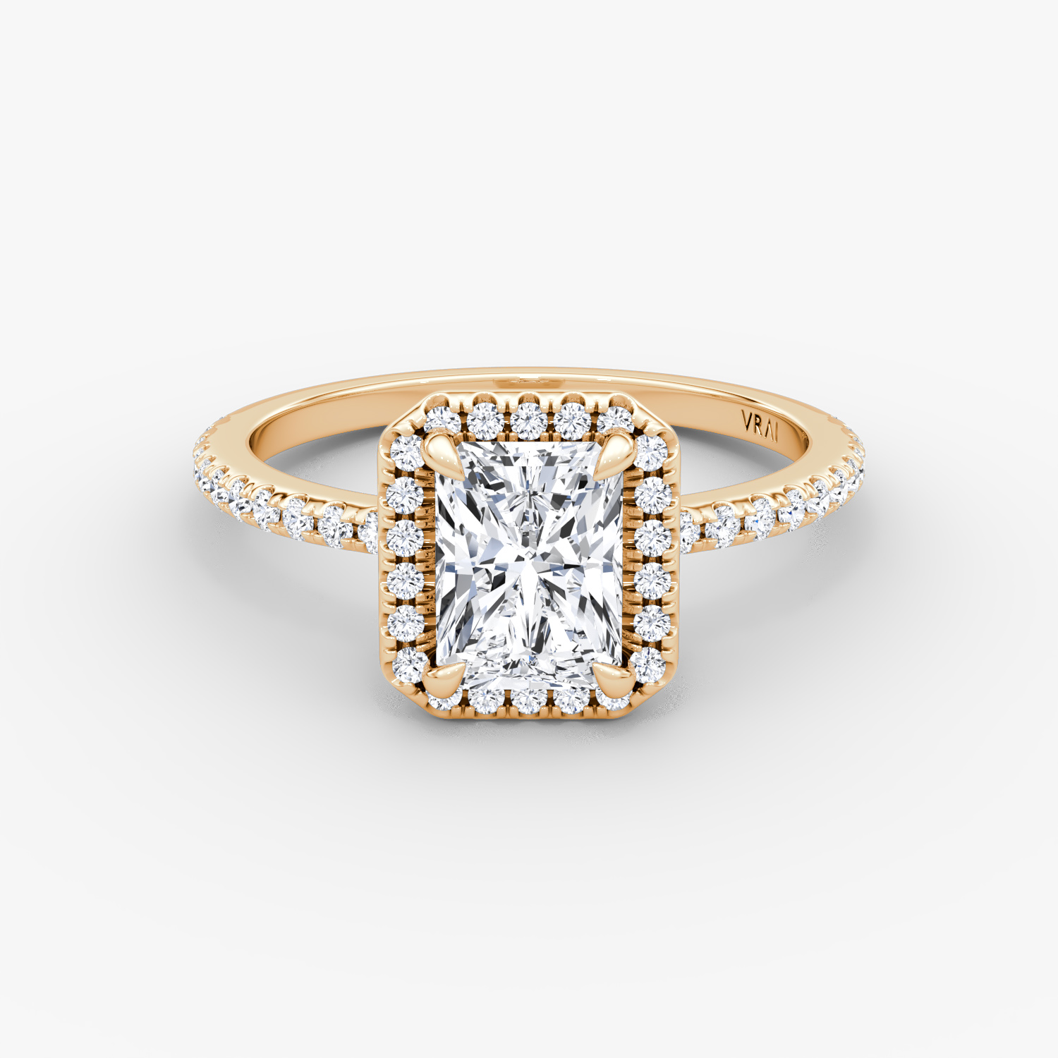 The Halo | Radiant | 14k | Rose Gold | bandAccent: Pavé | haloSize: original | diamondOrientation: vertical | caratWeight: other