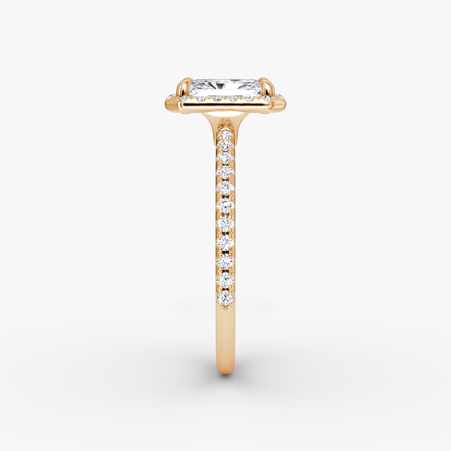 The Halo | Radiant | 14k | Rose Gold | bandAccent: Pavé | haloSize: original | diamondOrientation: vertical | caratWeight: other